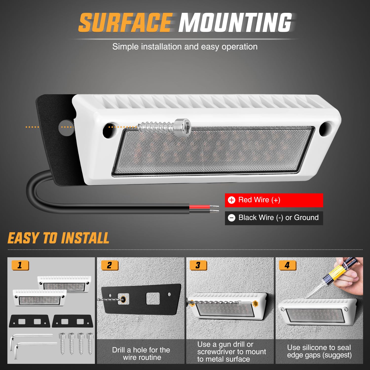 Nilight RV Exterior Light 2PCS Amber & White 9 Inch Aluminum Housing Model RV-708WA for Trailers, Campers, SUVs, Trucks