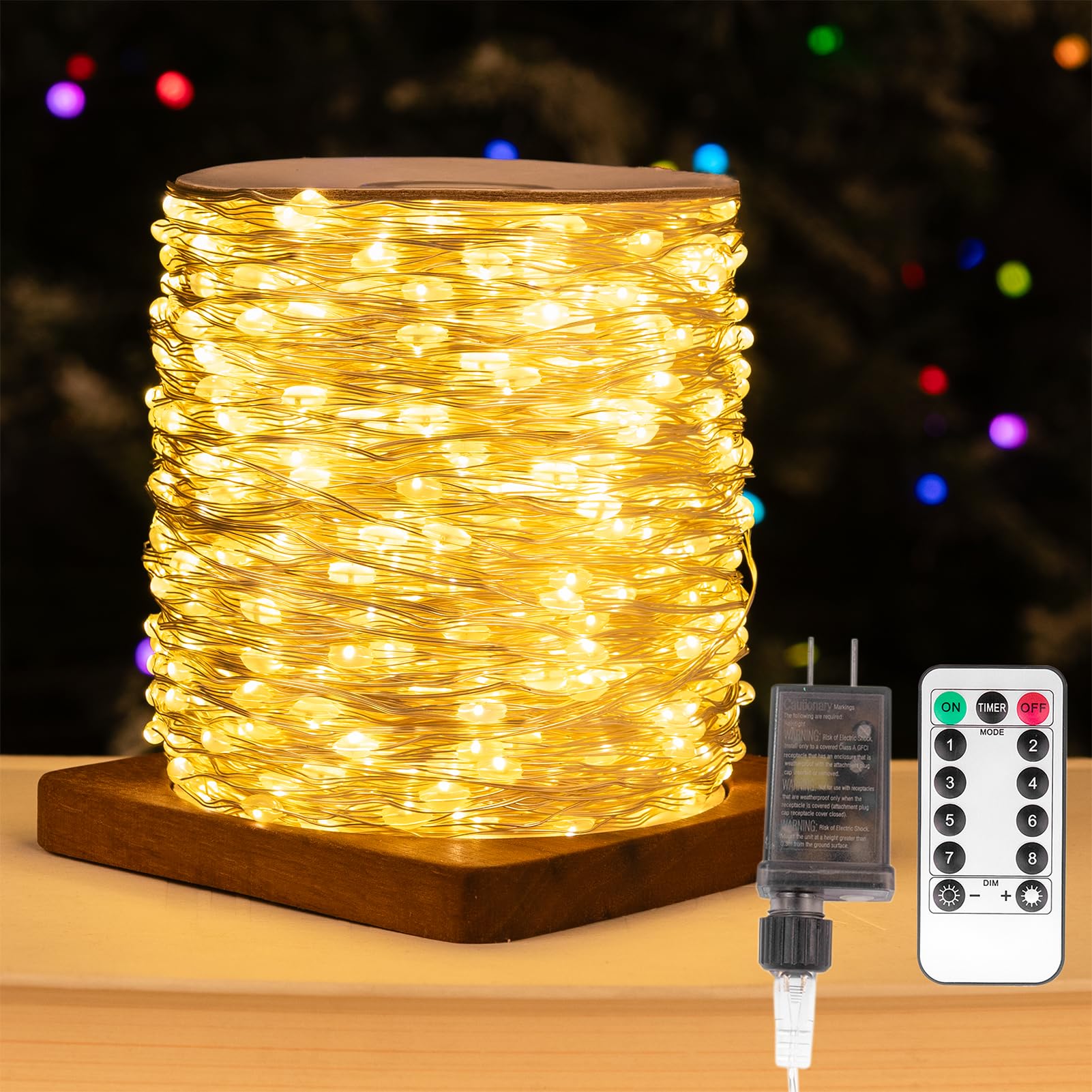Zeluxdot 66Ft Fairy Lights, 200 Leds Waterproof String Lights, Warm White, Copper Wire, 8 Modes For Indoor/Outdoor Decorations