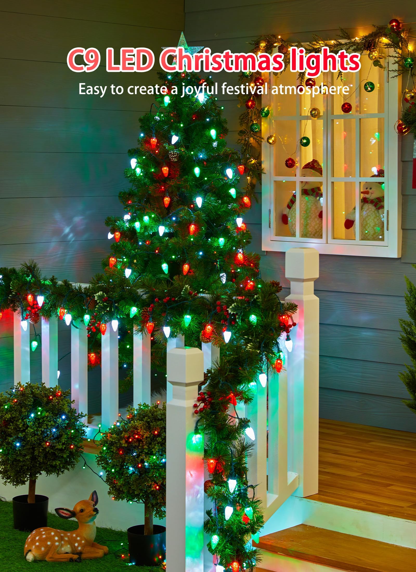 2 Pack C9 Led Christmas String Lights - Each 82Ft 100 Led Outdoor String Lights With Timer And 8 Lighting Modes, Plug In Extenda