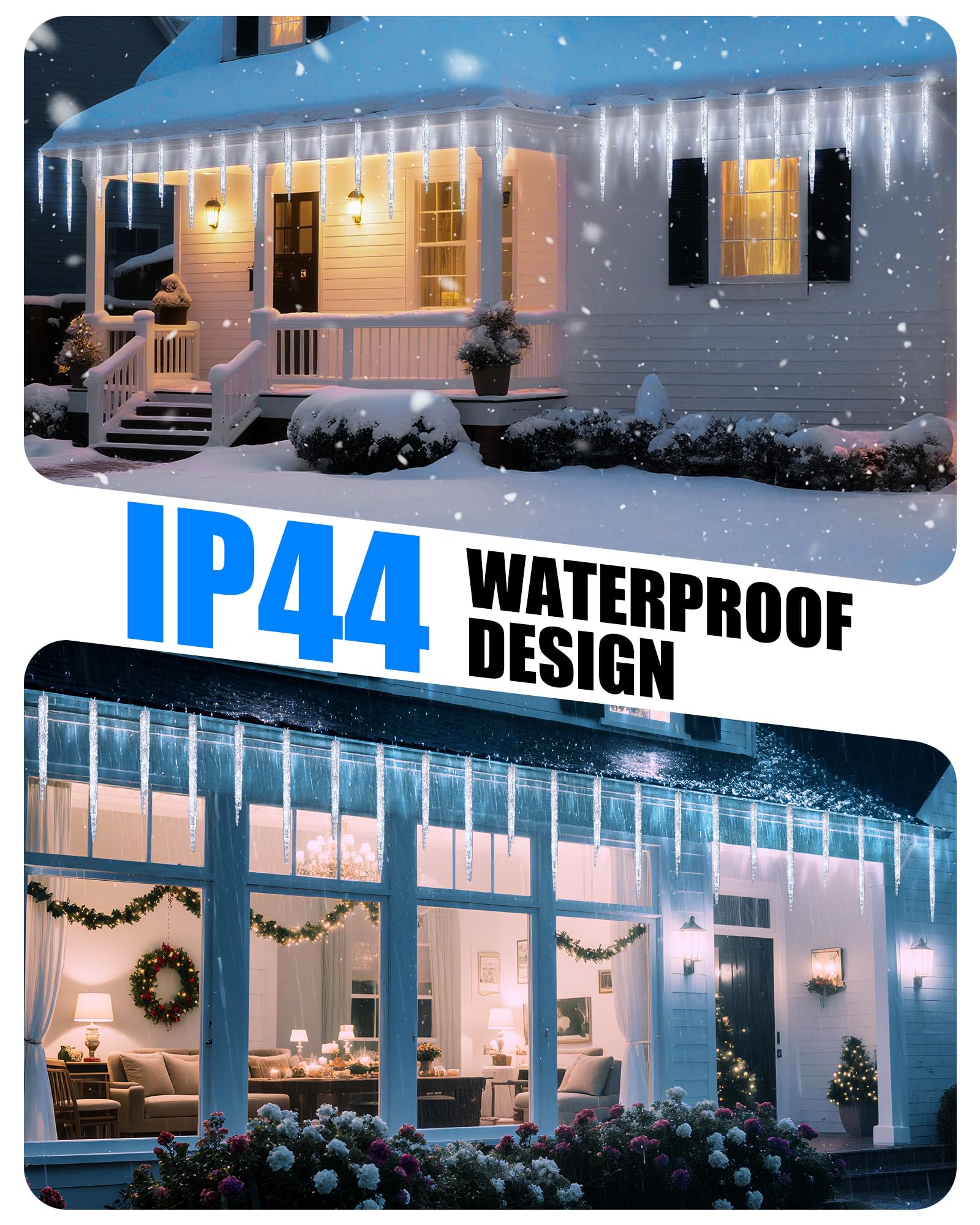 Minetom Christmas Icicle Lights - 200 LED Twinkling Cool White 40 Tubes, Waterproof String Lights for Outdoor Holiday Decoration