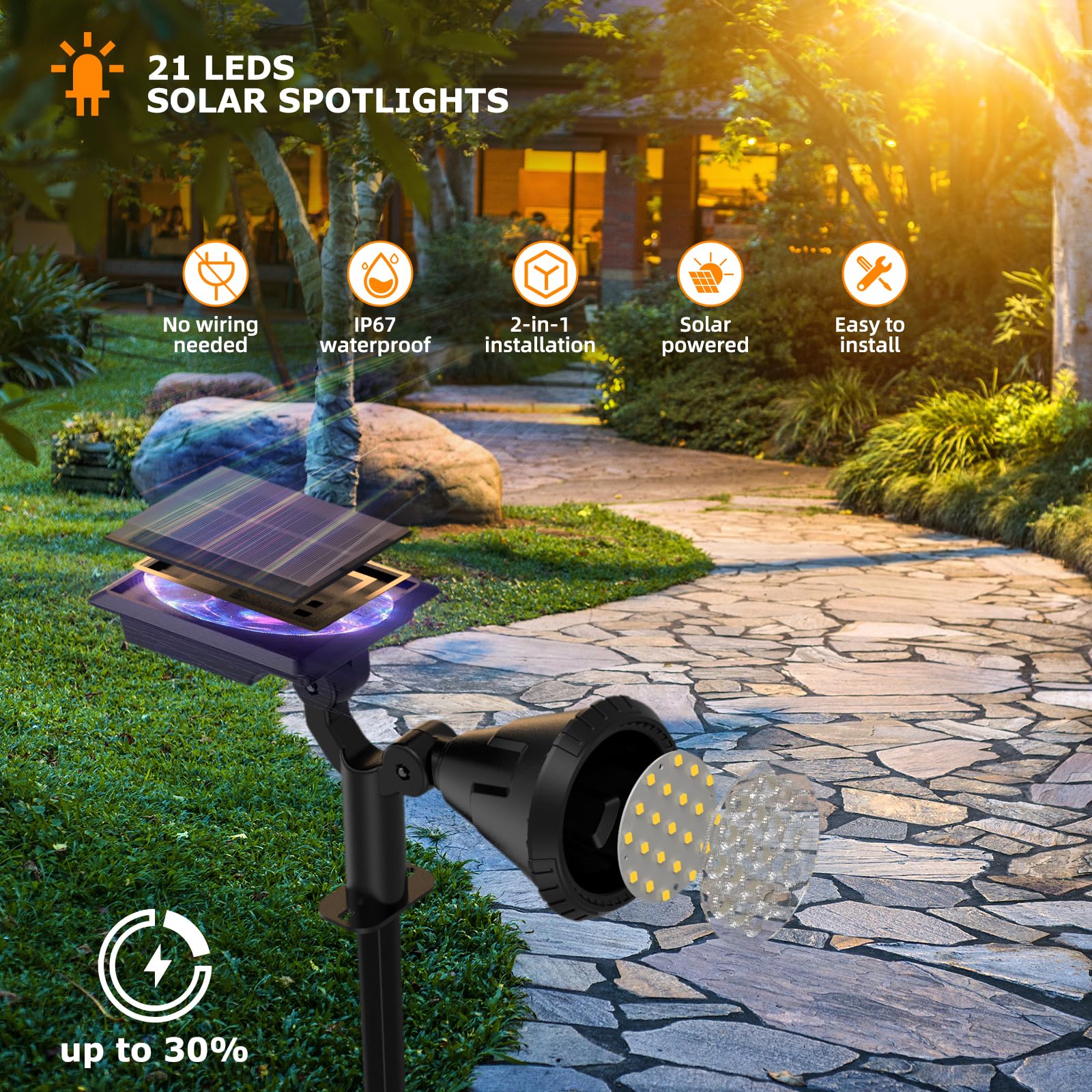 Xtgtp Solar Spot Lights Outdoor, 21 Leds, Ip67 Waterproof, Warm White, 6 Pack - 2-In-1