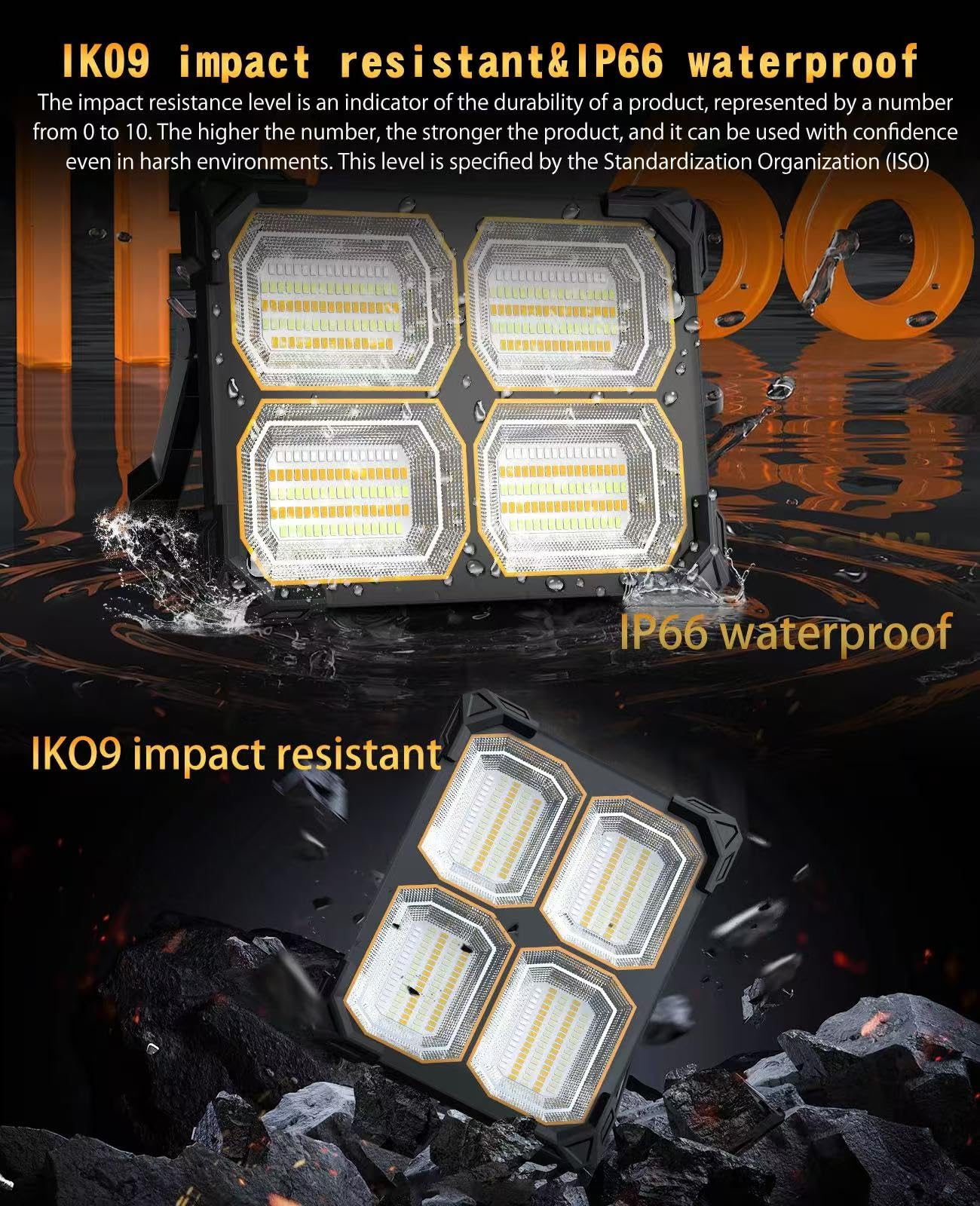 Sinear 200W Rechargeable Work Light - 20000LM Magnetic LED Floodlight, IP66 Waterproof, Black, Model LA082W, 5 Light Modes