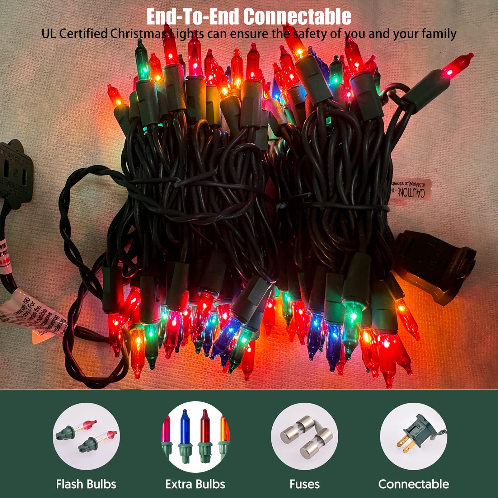 Hishiny Christmas Lights 100 Count Multicolor Christmas Tree String Lights With Green Wire For Outdoor Indoor Christmas Decorations Wedding Decorations Valentines Day Decor Ul Certified (21Feet)