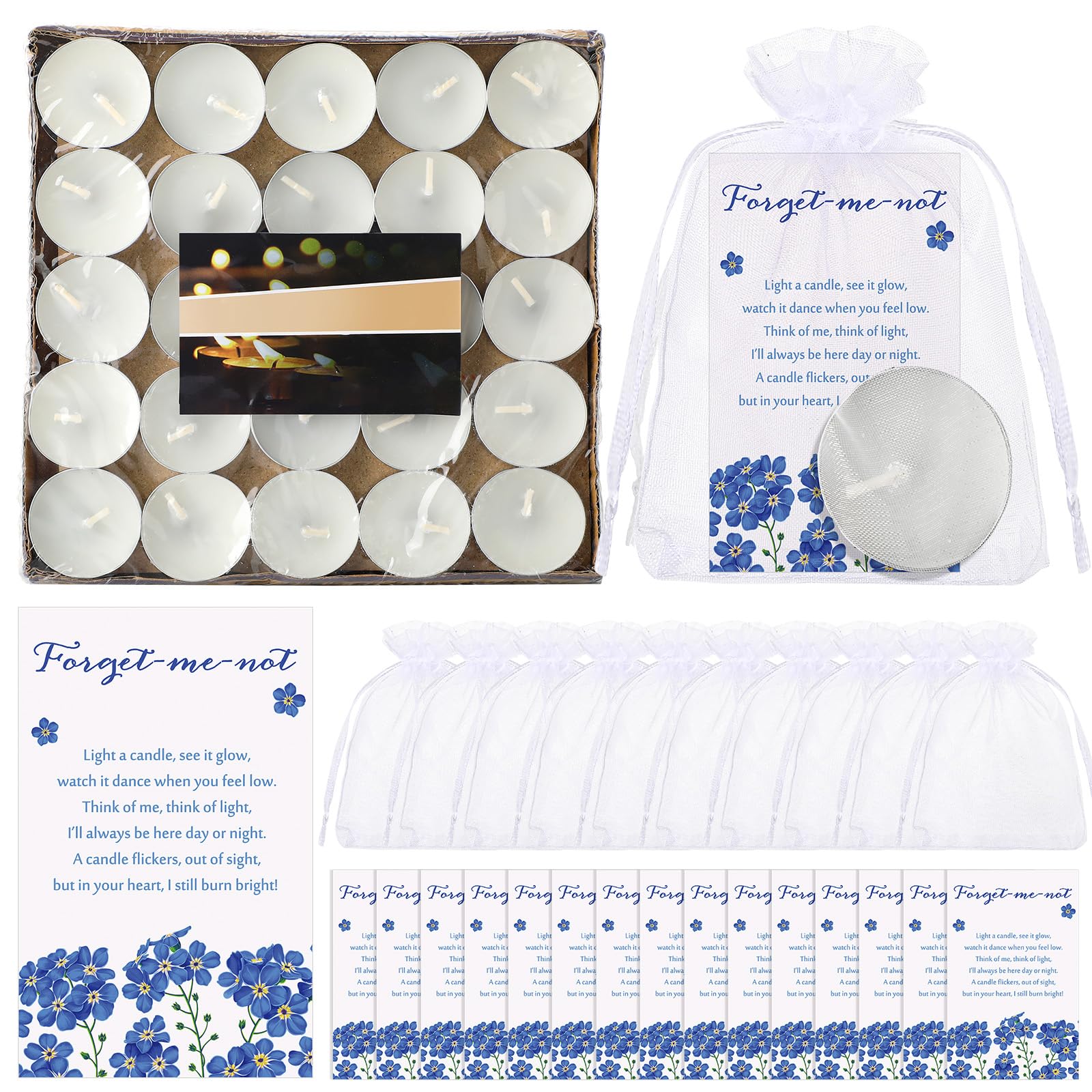 Coume 50 Set Funeral Party Favors Memorial White Candles Unscented Funeral Gifts Tealight Candles with Condolence Bereavement Ca