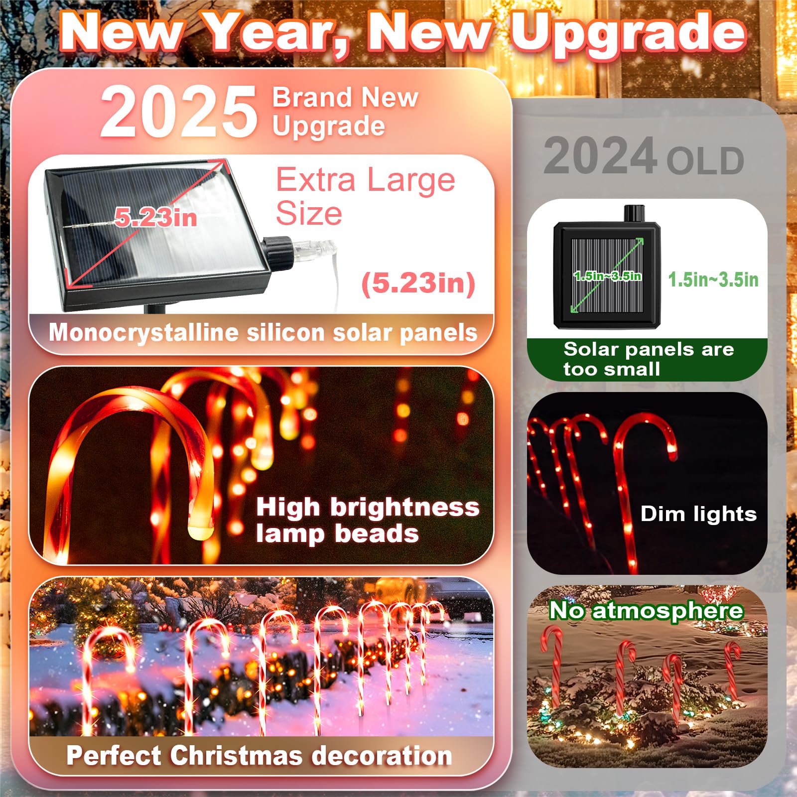 Solar Christmas Lights Outdoor Decorations: 12 Pack Candy Cane Light Waterproof For Yard Pathway Street Decor - New Year Gardeni