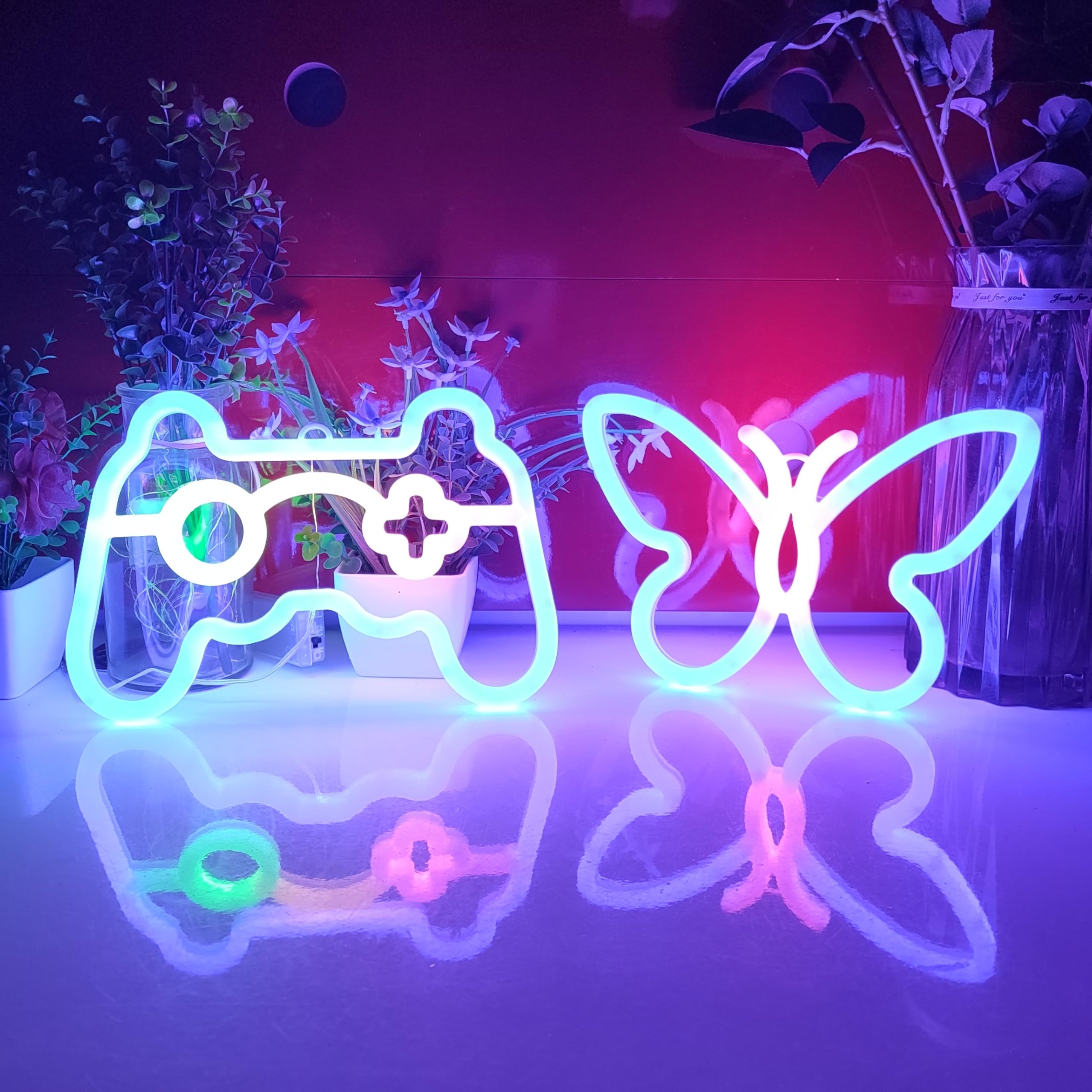 JYWJ Double Sided Neon Sign, USB Powered, Adjustable Brightness, 7.87inx9.84in, Blue+Pink, Model JY-NEON-001