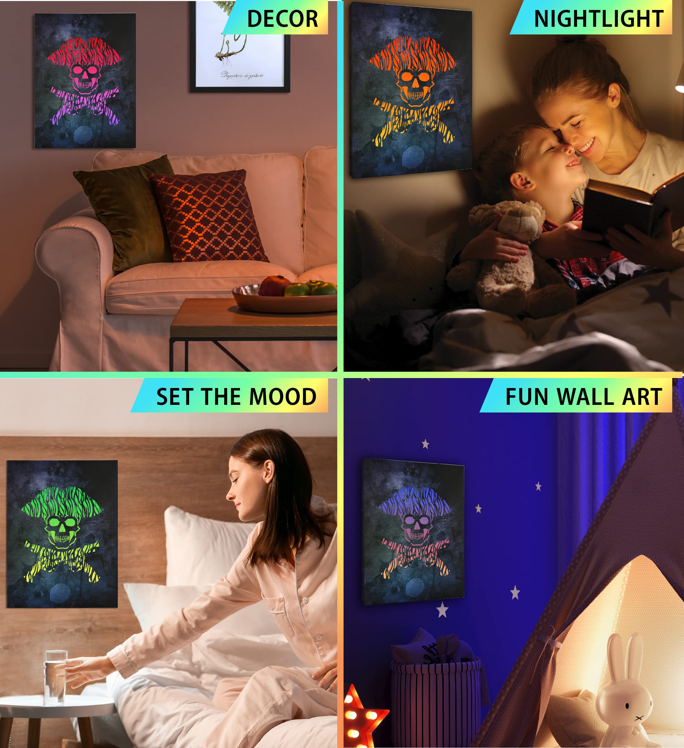 Cota Global Pirate Light Up Led Wall Art - Fun Changing Color Led Light Up Picture Art For Bedroom, Modern Wall Hang Living Room