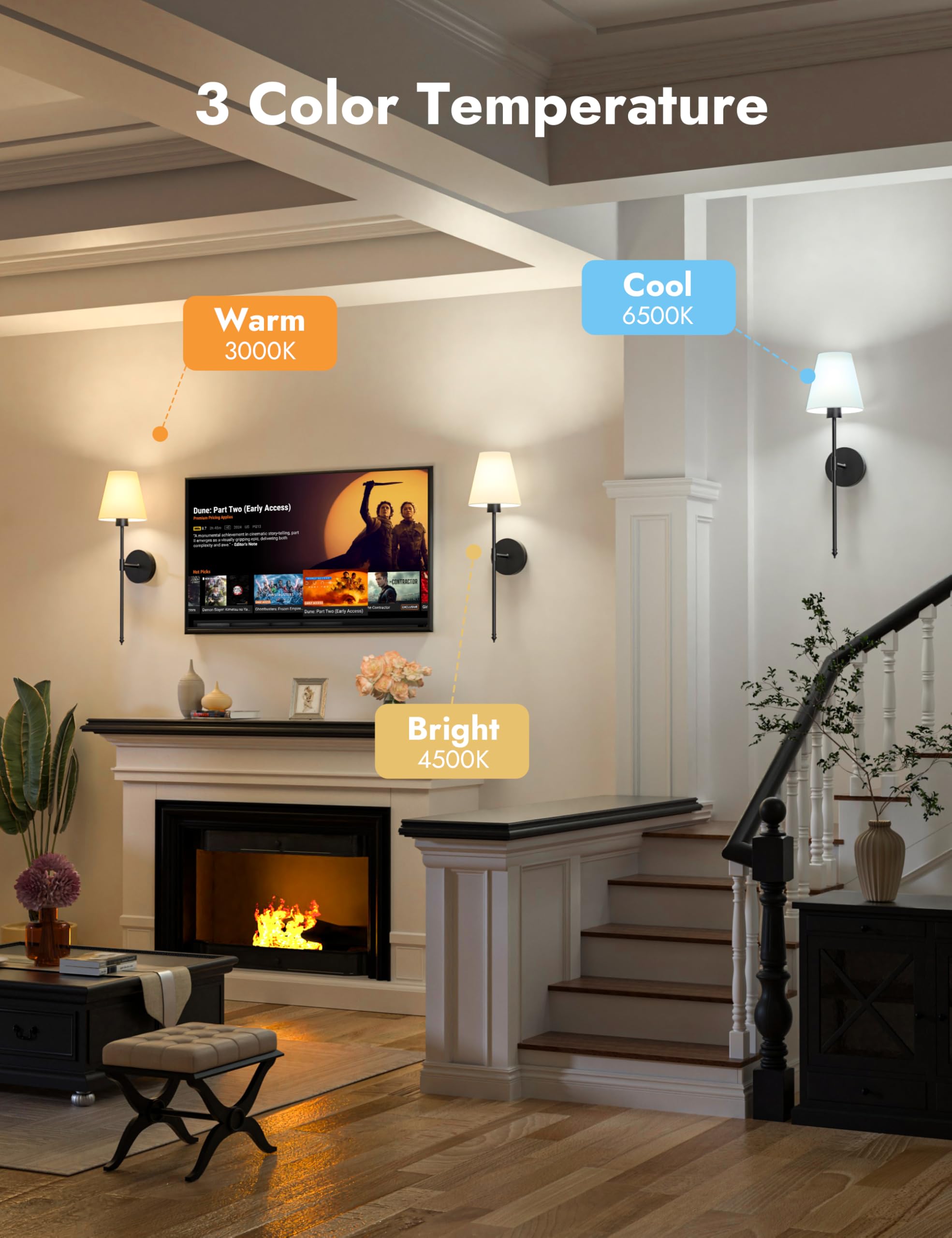Volisun Battery Operated Wall Sconces Set Of Two, Wireless Wall Sconces With Remote And Dimmable Bulbs, 9 Colors Battery Powered