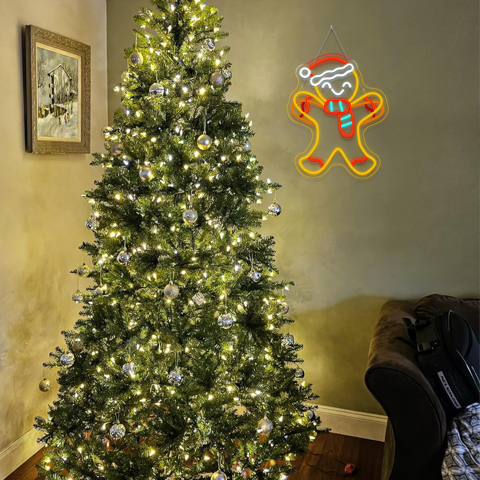 Wlhope Gingerbread Man Neon Sign Santa Hat Neon Signs For Wall Decor Gingerbread Sign Christmas Decorations Led Lights For Party Bar Club Bedroom Living Room Restaurant Shop Gifts