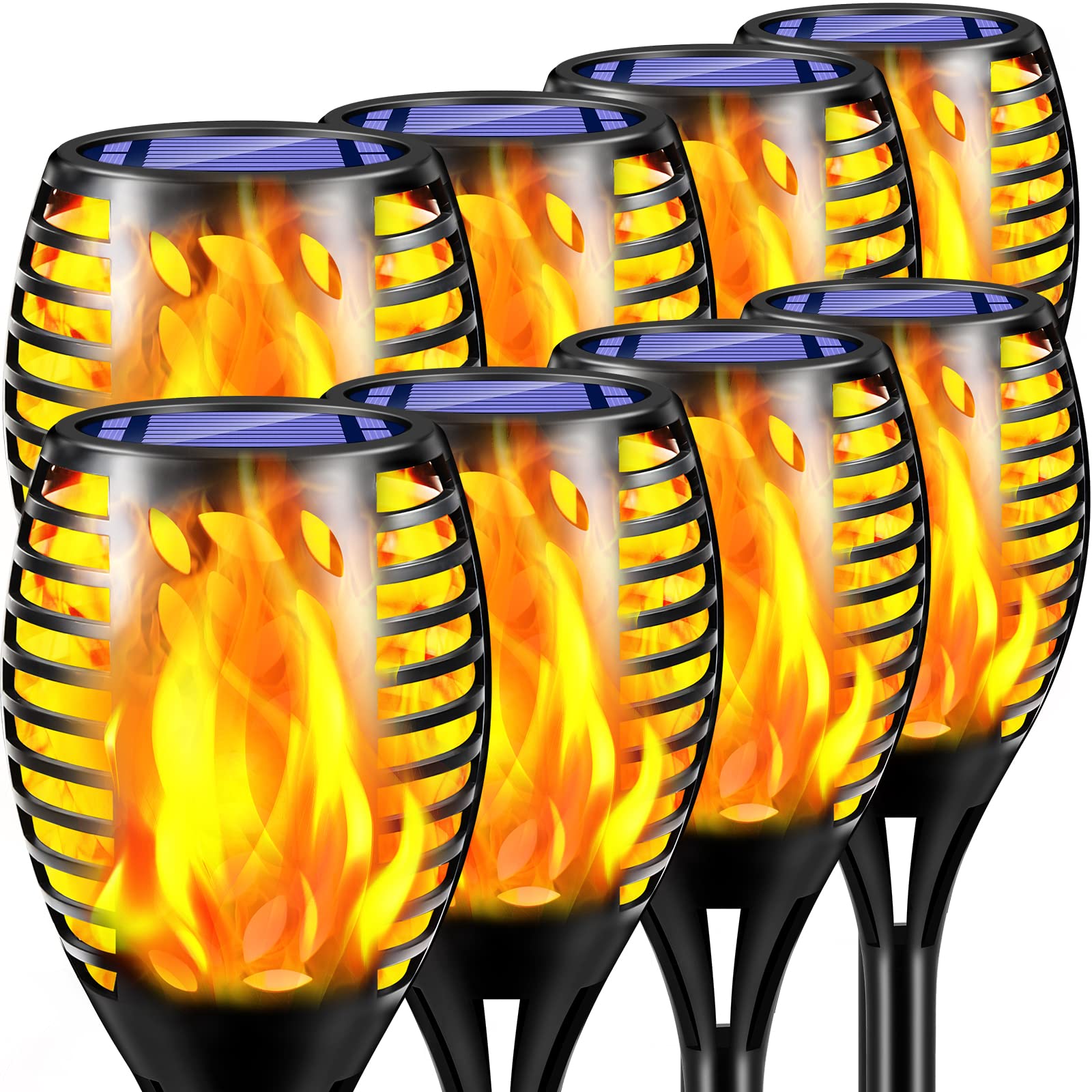 TomCare Solar Torch Lights - 8 Pack Flickering Flames, Waterproof Outdoor Garden Lighting, Yellow, Model SZ-20029