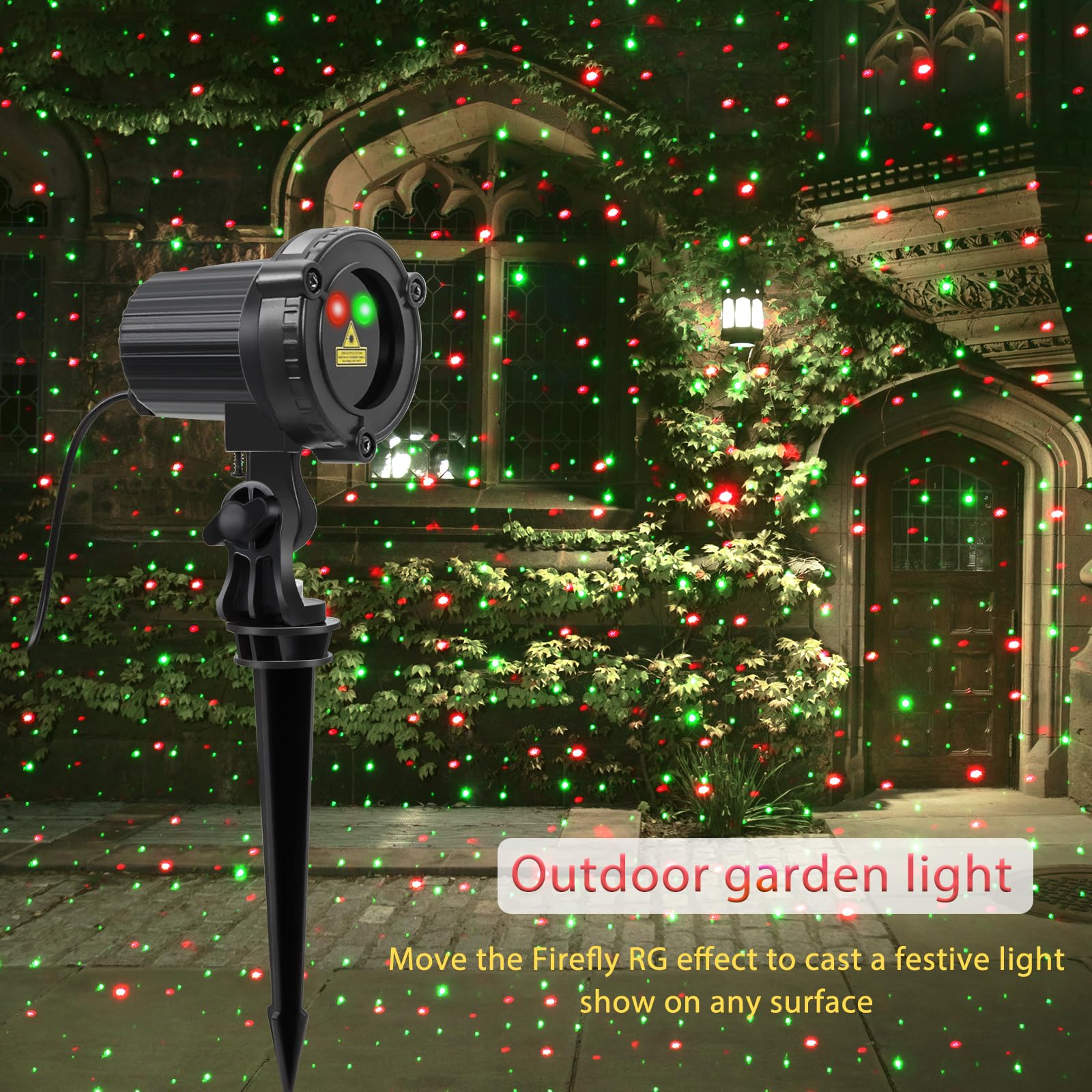 Sunfucan Laser Christmas Projector Lights Outdoor, Outdoor Garden Laser Lights, Landscape Lights With Red And Green Stars, Ip65 Waterproof,Cold Resistant. Suitable For Holiday, Party, Garden Decorati