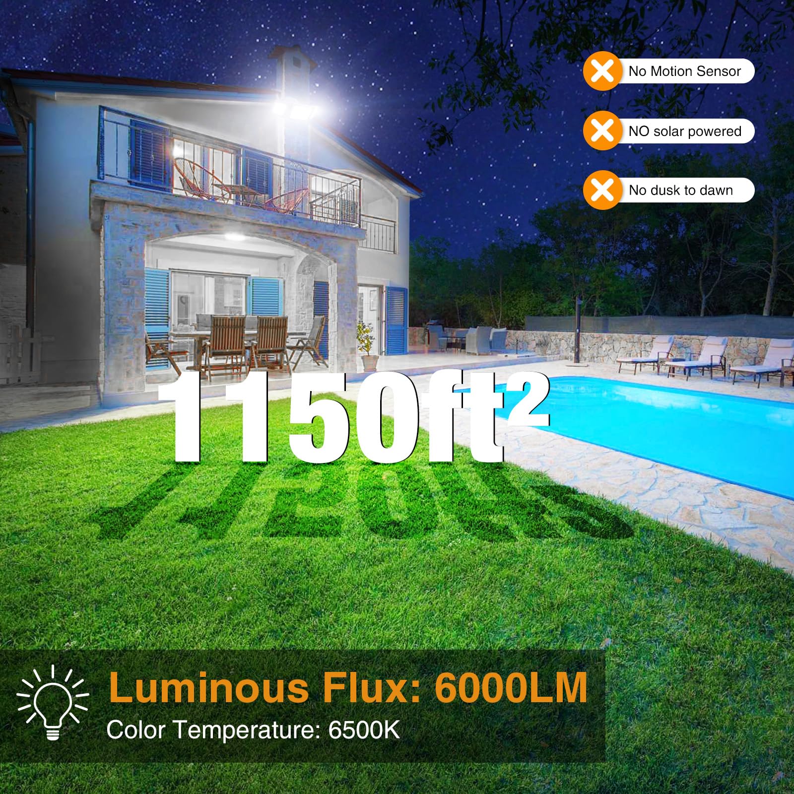 Onforu 55W LED Flood Light - 5500LM, 3 Adjustable Heads, IP65 Waterproof, White, Model BDB55-3 for Outdoor Use