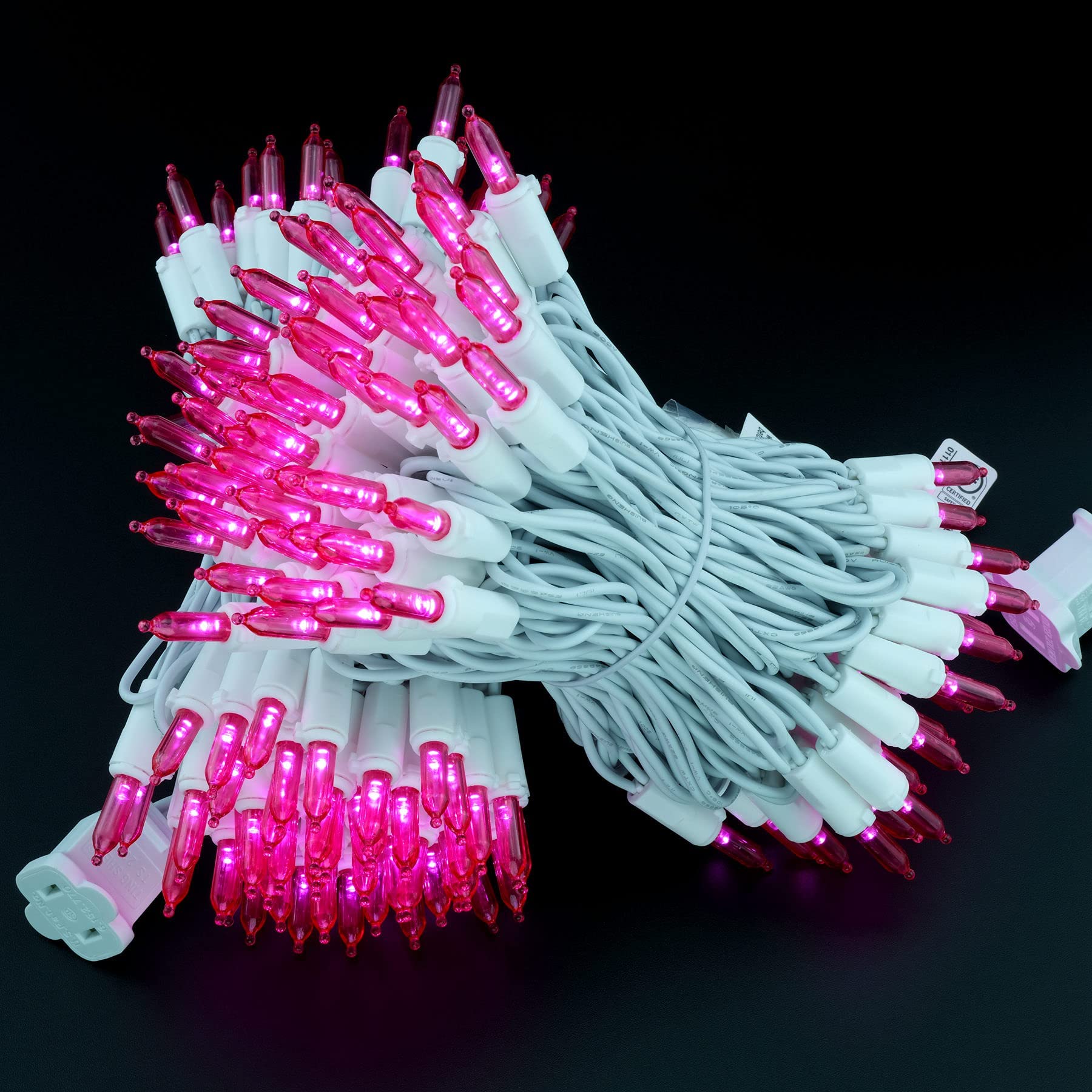 Yuletime 200 Count Pink Led Christmas Lights, 66 Feet White Wire Ul Certified Commercial Grade Holiday String Light Set (Pink)