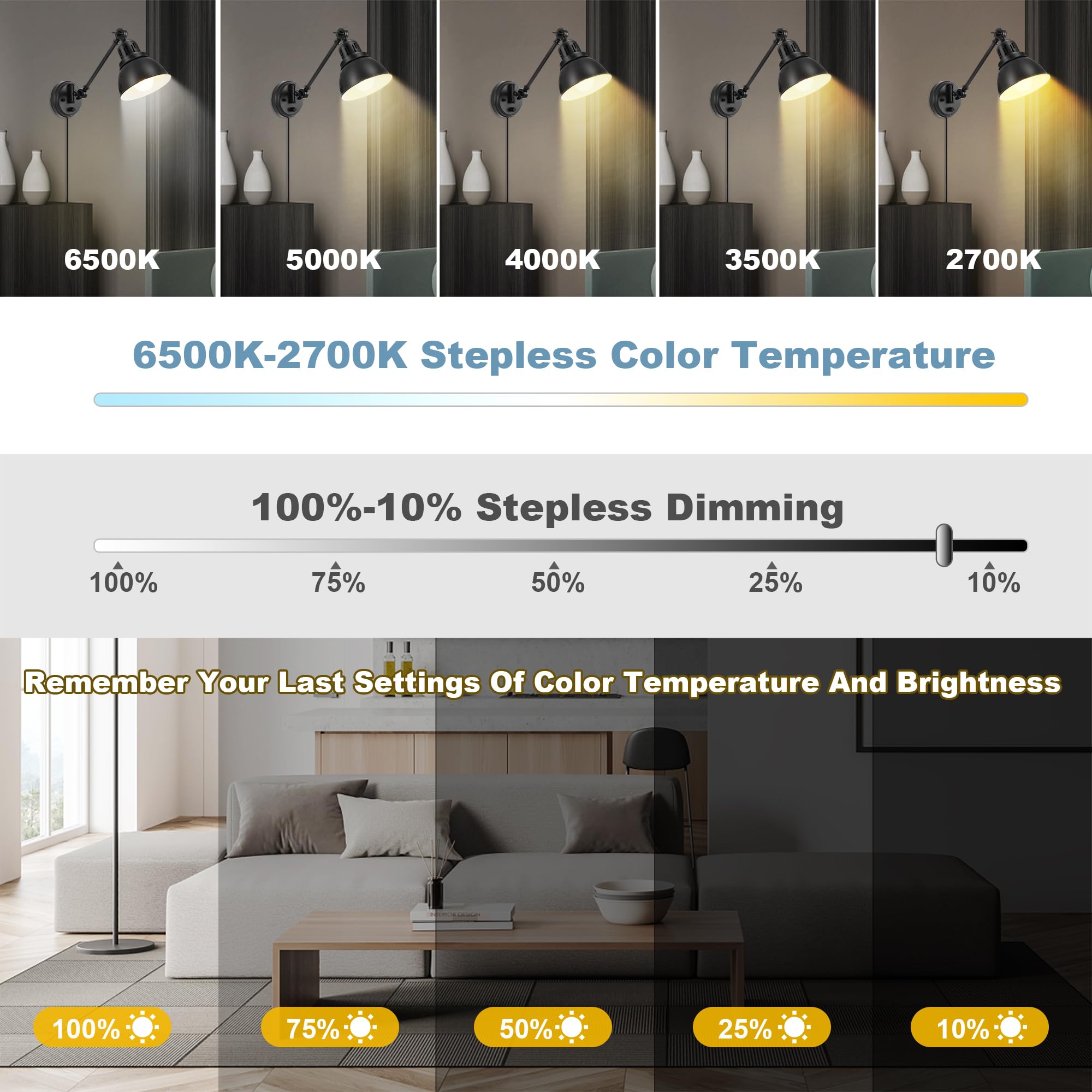 GOODATE Plug in Wall Sconce with Remote Control, Dimmable LED, Black, 1 Pack, Model LK-YK-1PC-BK