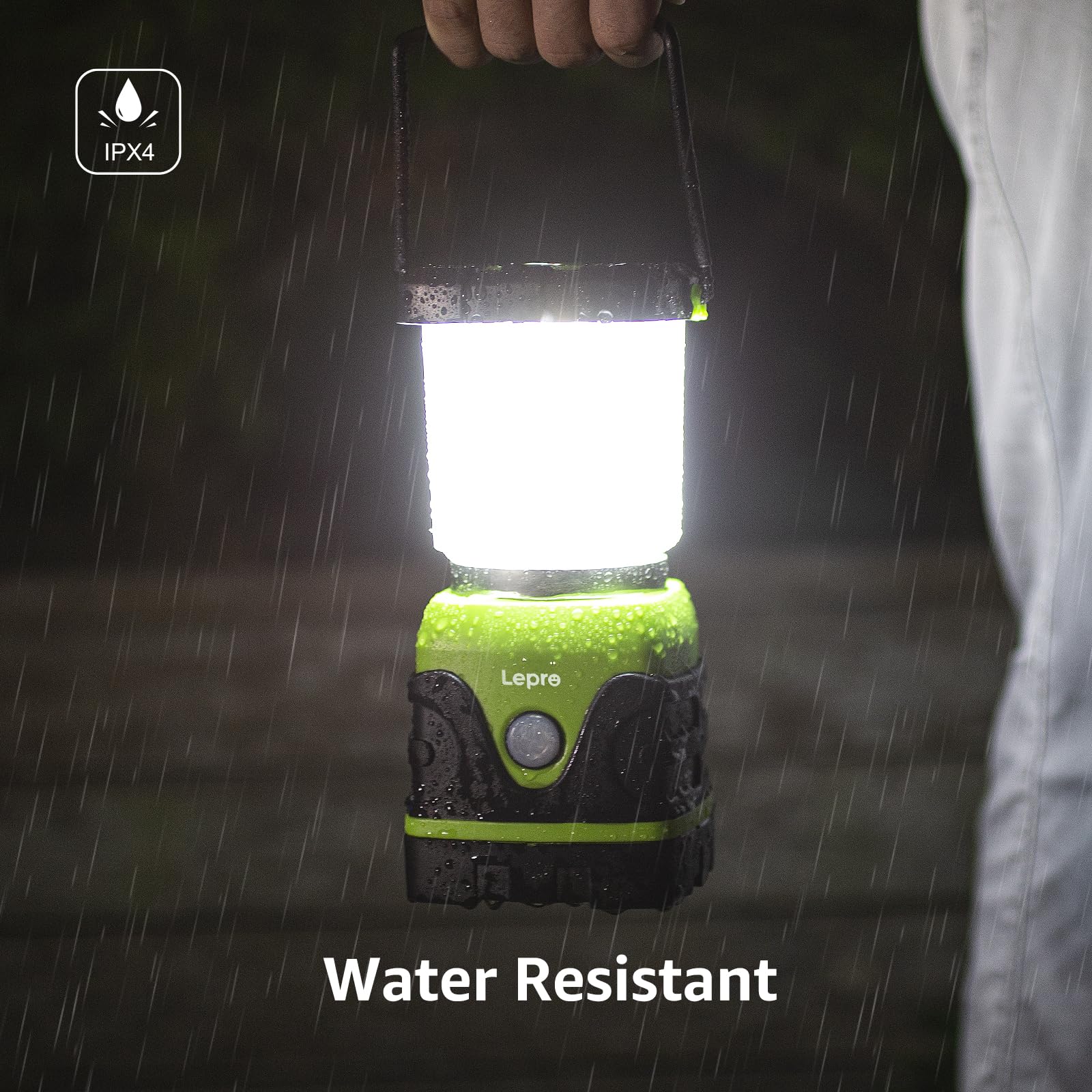 Lepro 1500LM Battery Powered LED Camping Lantern, Waterproof, 9.5x8.8x18.4cm, Green, Model PR330042