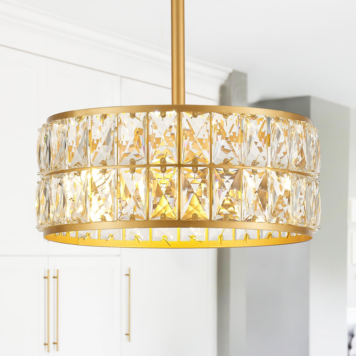 Salaiwei 12    3-Light Modern Crystal Chandeliers Gold Dinning Room Light Fixture, Round Pendant Light Kitchen Island Chandelier