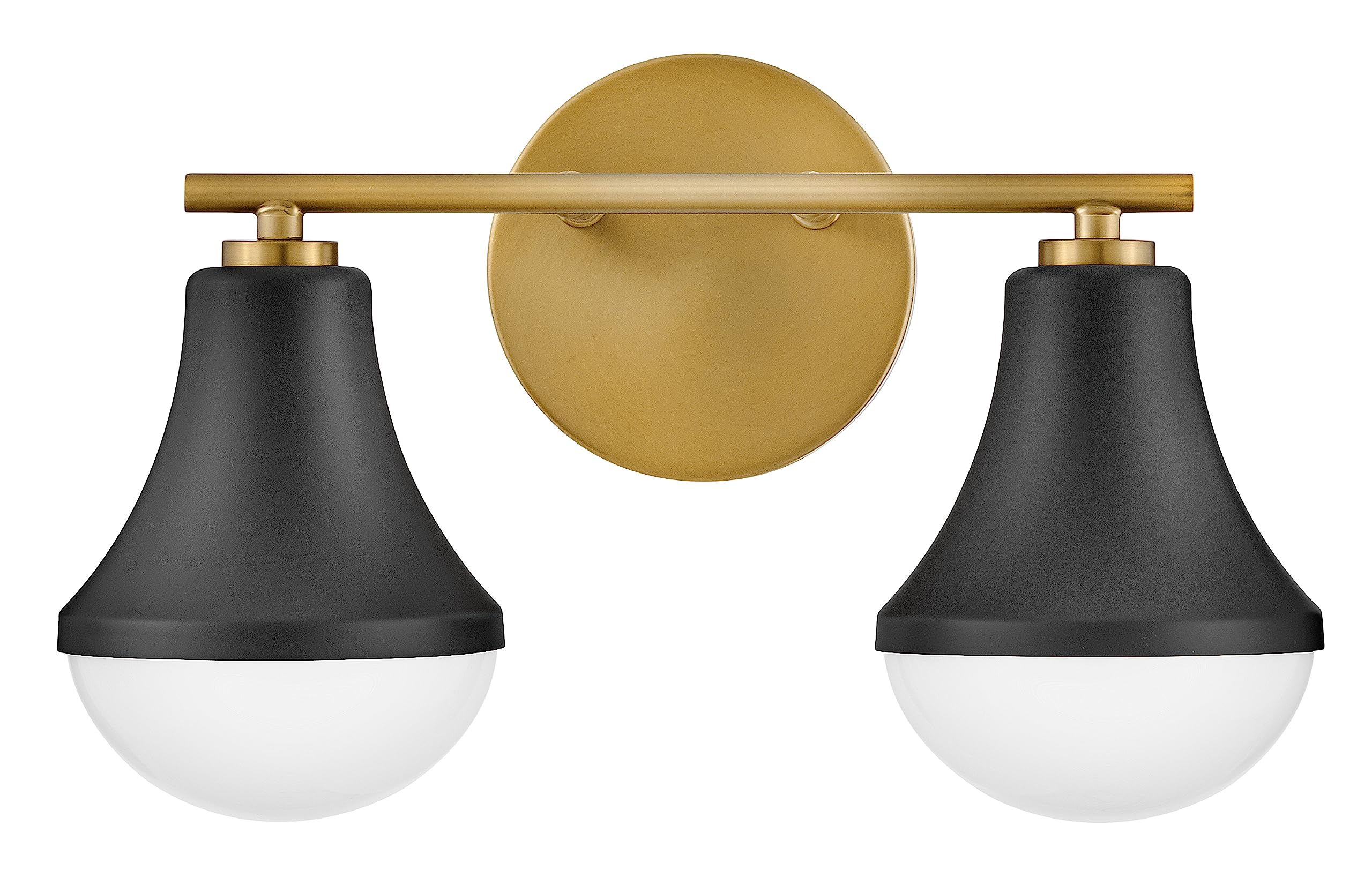 Lark Haddie 85512BK Modern Two-Light Bath Vanity, Fixture Mounts Up or Down, Shades Secured in Place, Black and Lacquered Brass