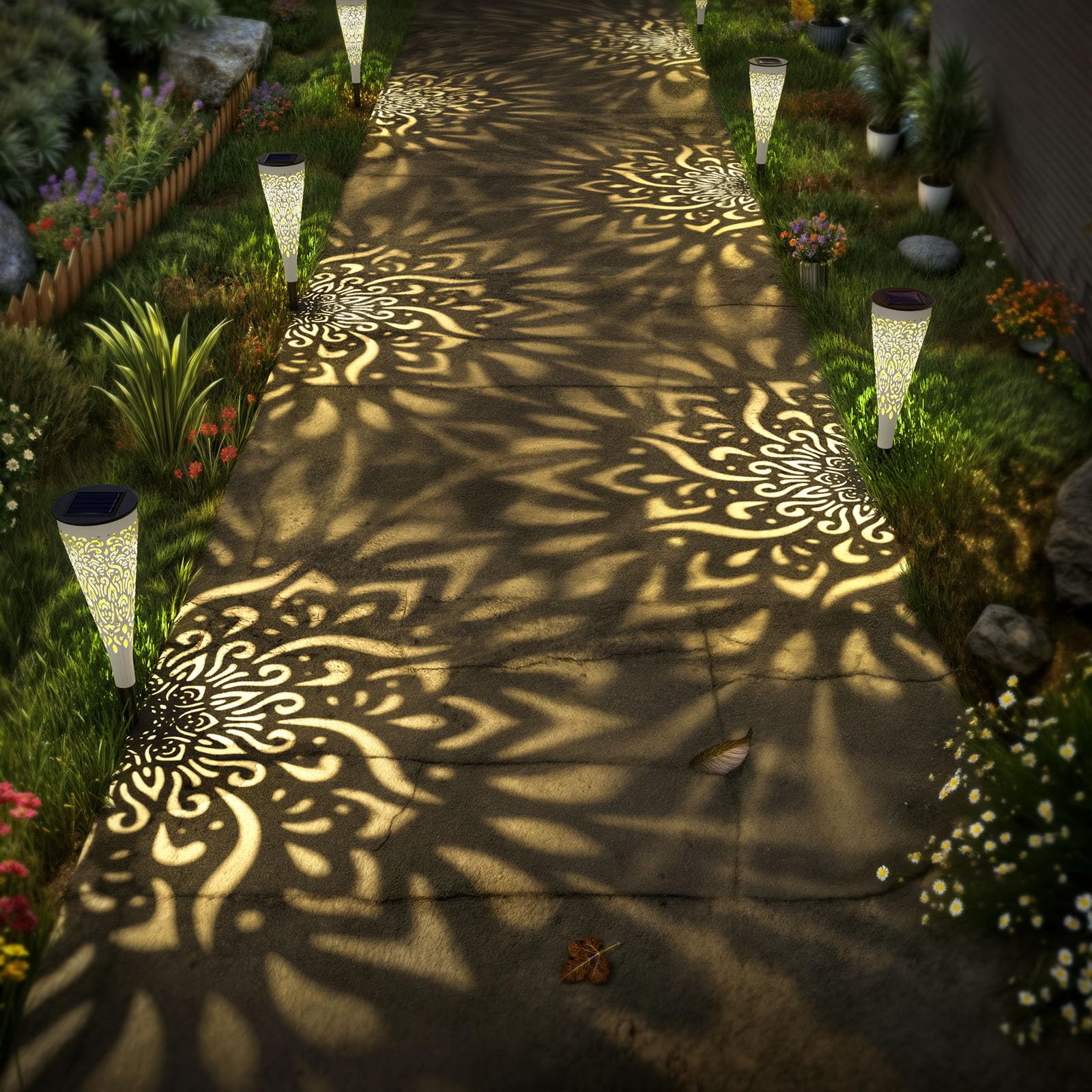 gardencave Solar Garden Lights - Waterproof Pathway Landscape Light, 6Pcs, White, Model SOLAR03