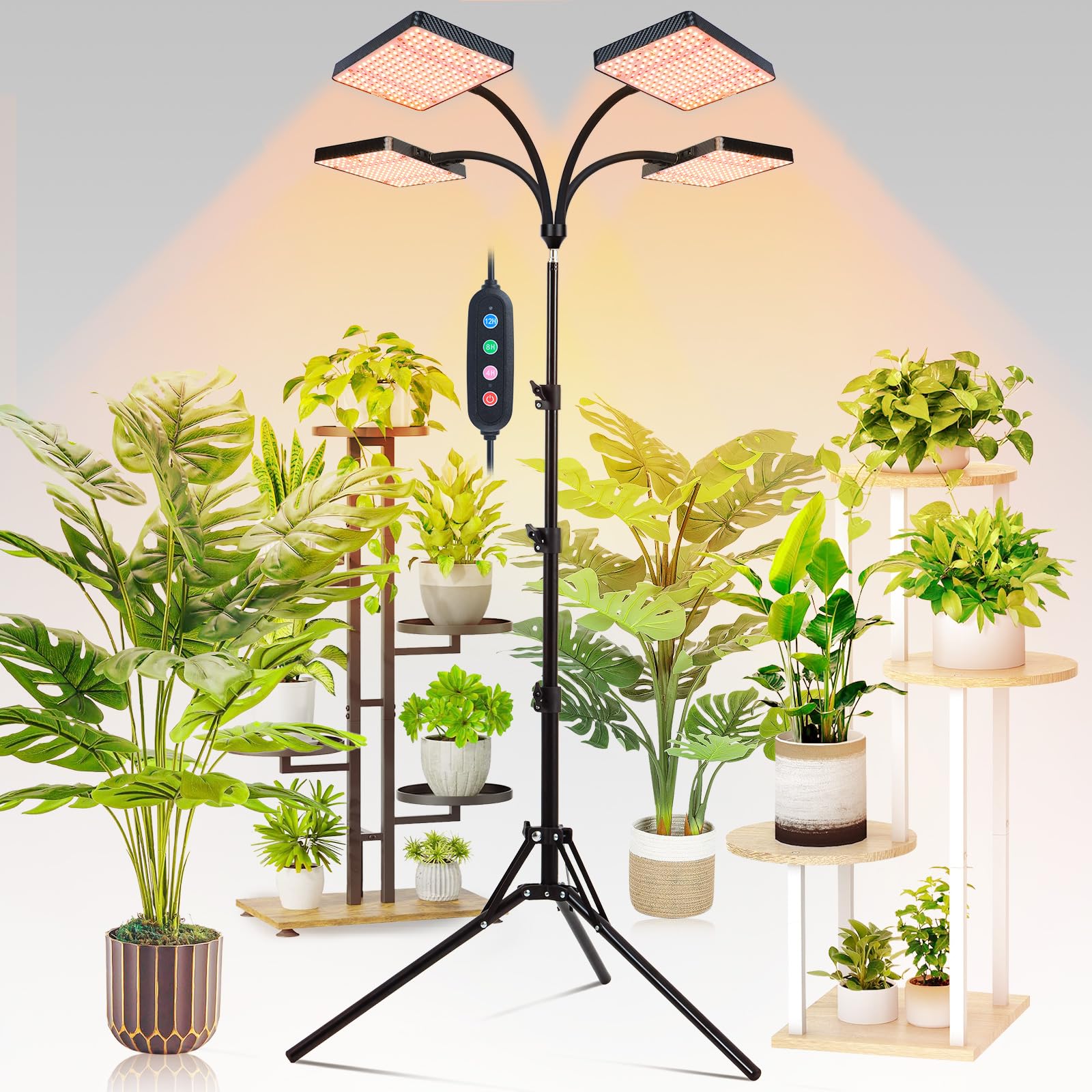 4-Head Grow Light with Stand 100W, FECiDA 2025 Grow Lights for Indoor Plants, Full Spectrum LED Plant Grow Light for Houseplants