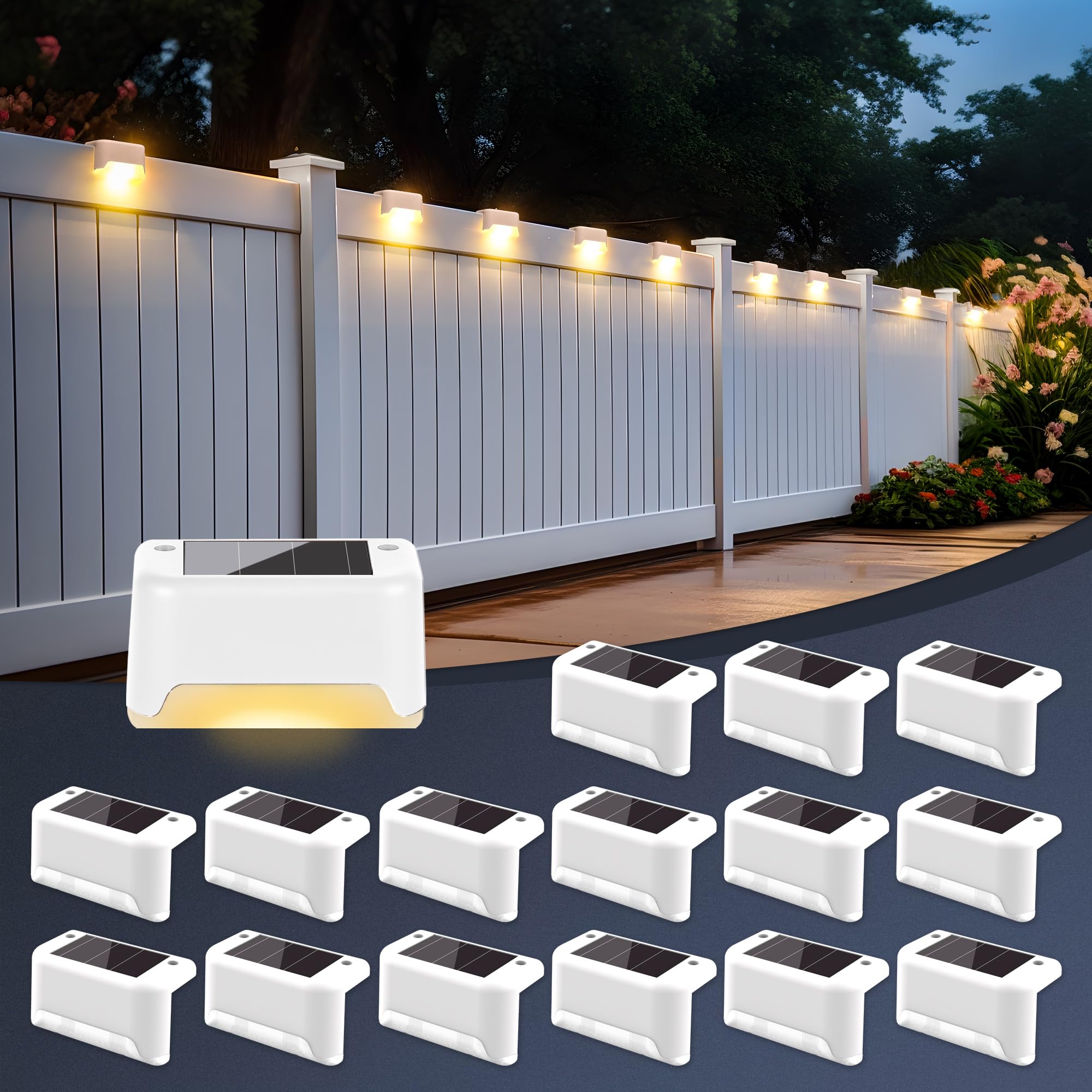 SOLPEX Solar Fence Lights Outdoor 16 Pack, Solar Step Lights Waterproof Led Solar Lights for Outdoor Stairs, Deck, Fence, Yard, 