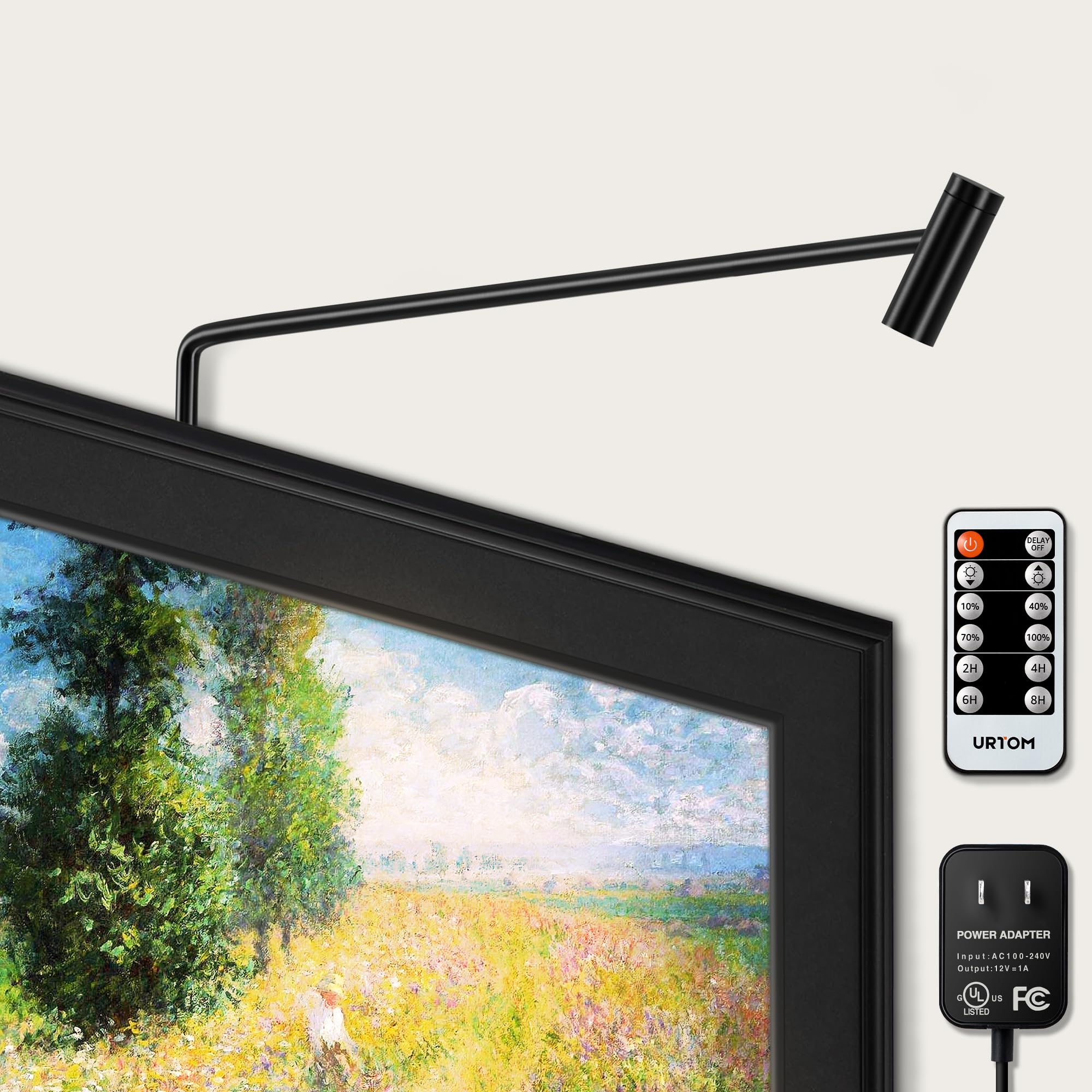 URTOM LED Picture Light Plug in 120V Art Light with Remote & Timer, Dimmable Picture Frame Light for Paintings, 3000K CRI 90 Pic