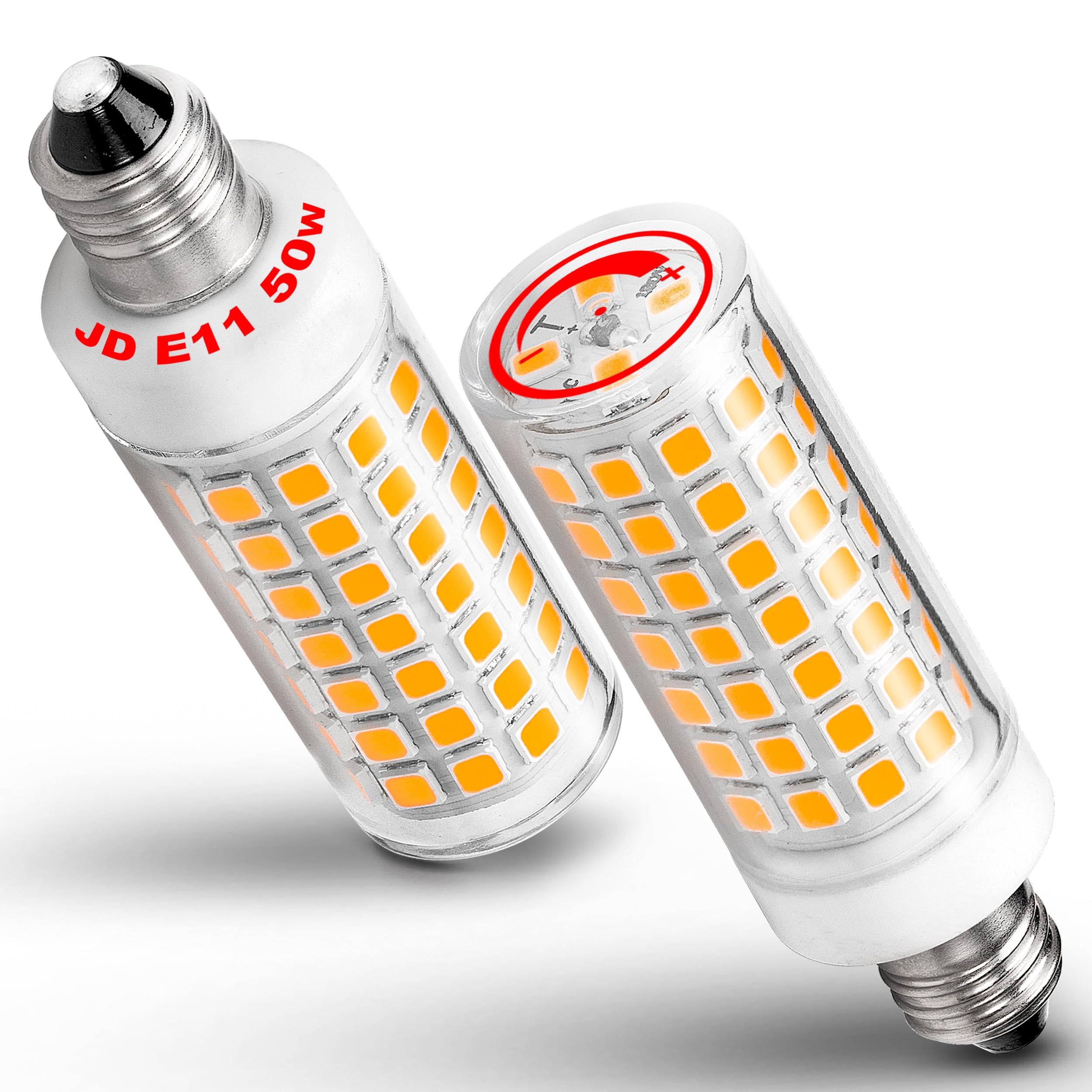 Dimmable E11 Led Bulbs  JDE11 120V 50W Halogen Candelabra Bulbs Equivalent T3 T4 Mini Base JD E11 Bulb  2700K Warm White 6W 500 lm E11 for Chandeliers Ceiling Fan Table Lamps Cabinet Lighting 2Pack