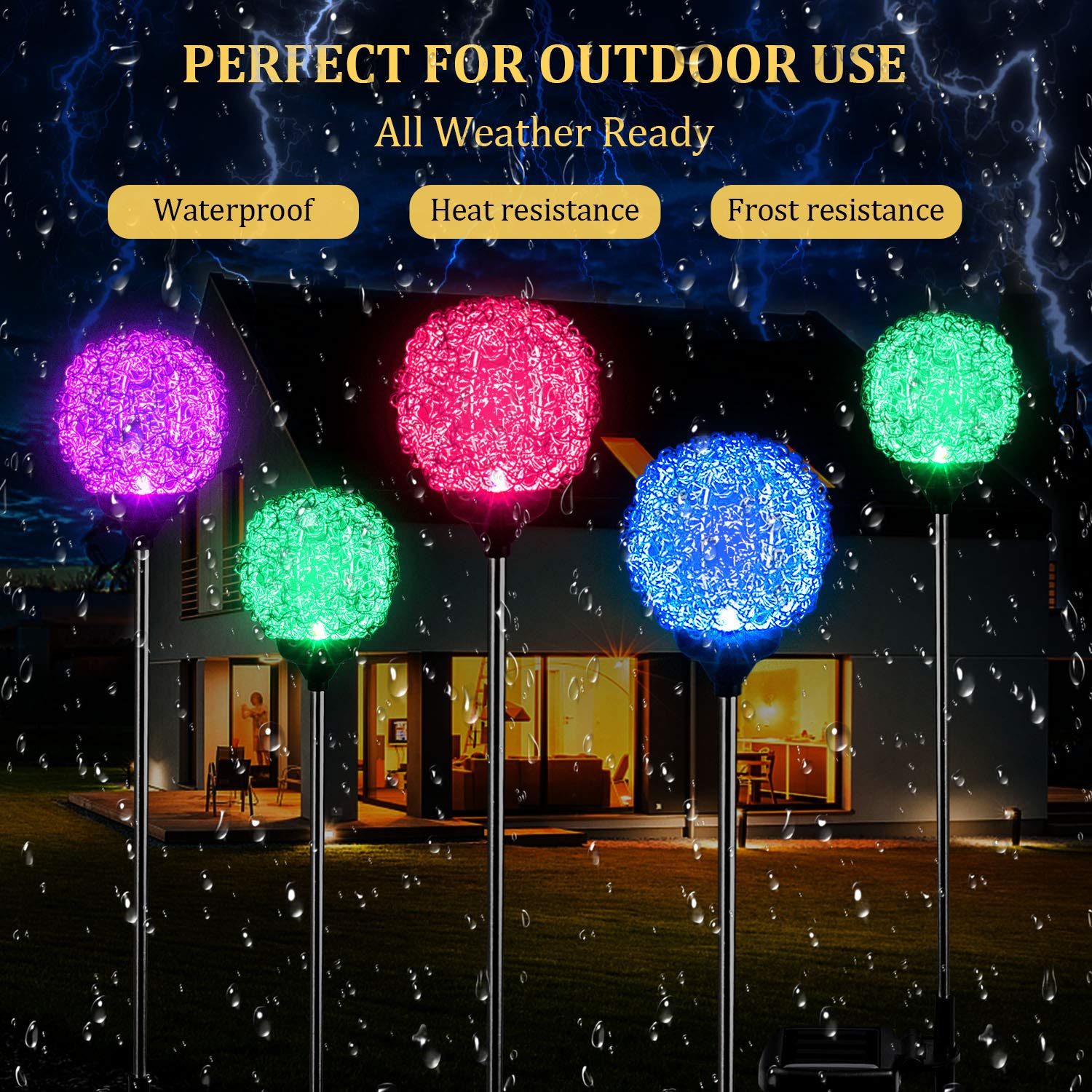 MMHF Solar Garden Lights - Upgraded Globe LED Stake Lights, Multi-Color, 2 Pack, Stainless Steel
