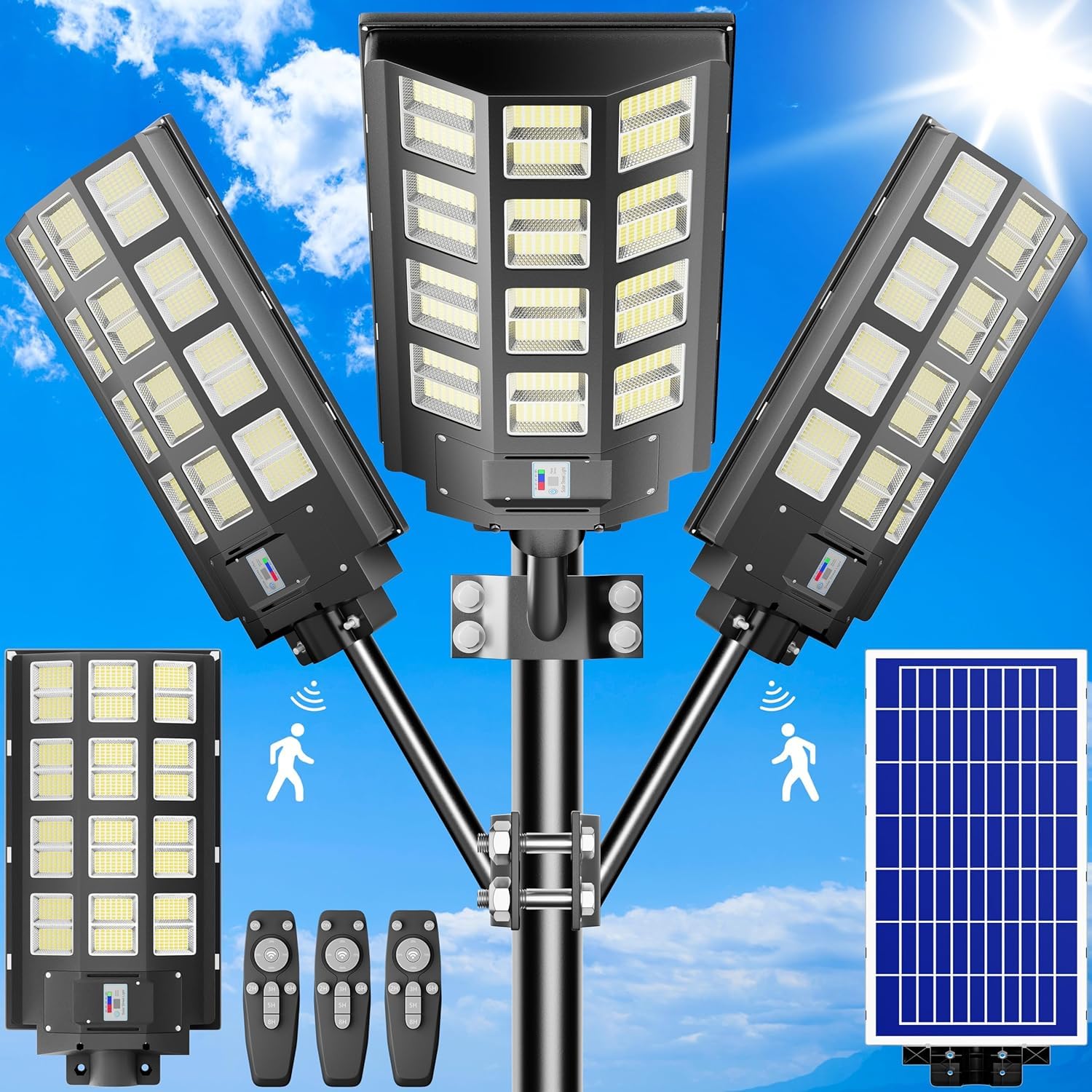 loyoele Solar Street Light 4800W Solar Outdoor Lights 300000 Lumens Solar Parking Lot Lights Dusk to Dawn Waterproof IP66, Solar