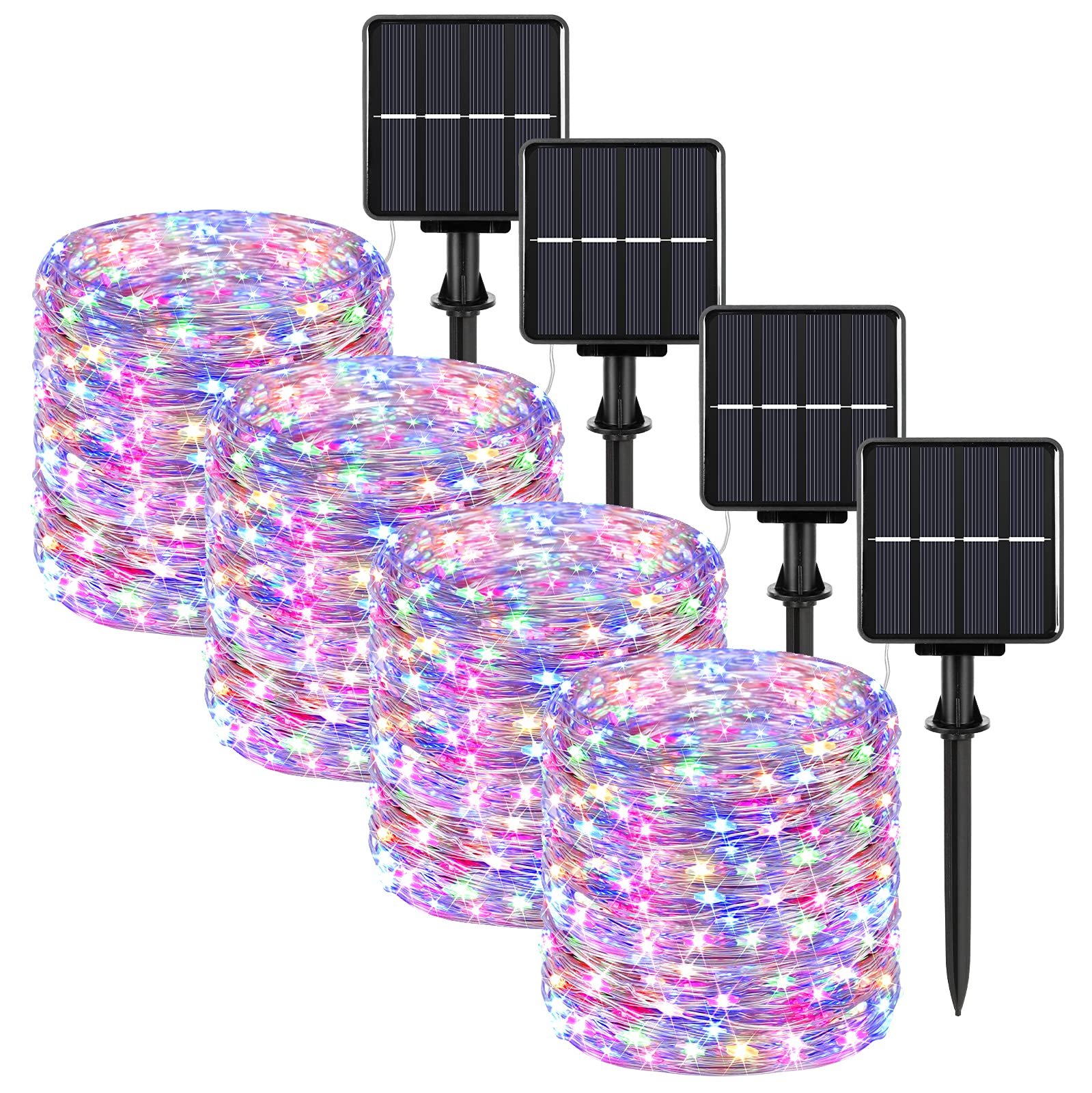 Extra-Long 288FT 800LED Solar Fairy String Lights, 4-Pack 72FT 200 LED Outdoor Twinkle Lights Waterproof, 8 Lighting Modes, Mult