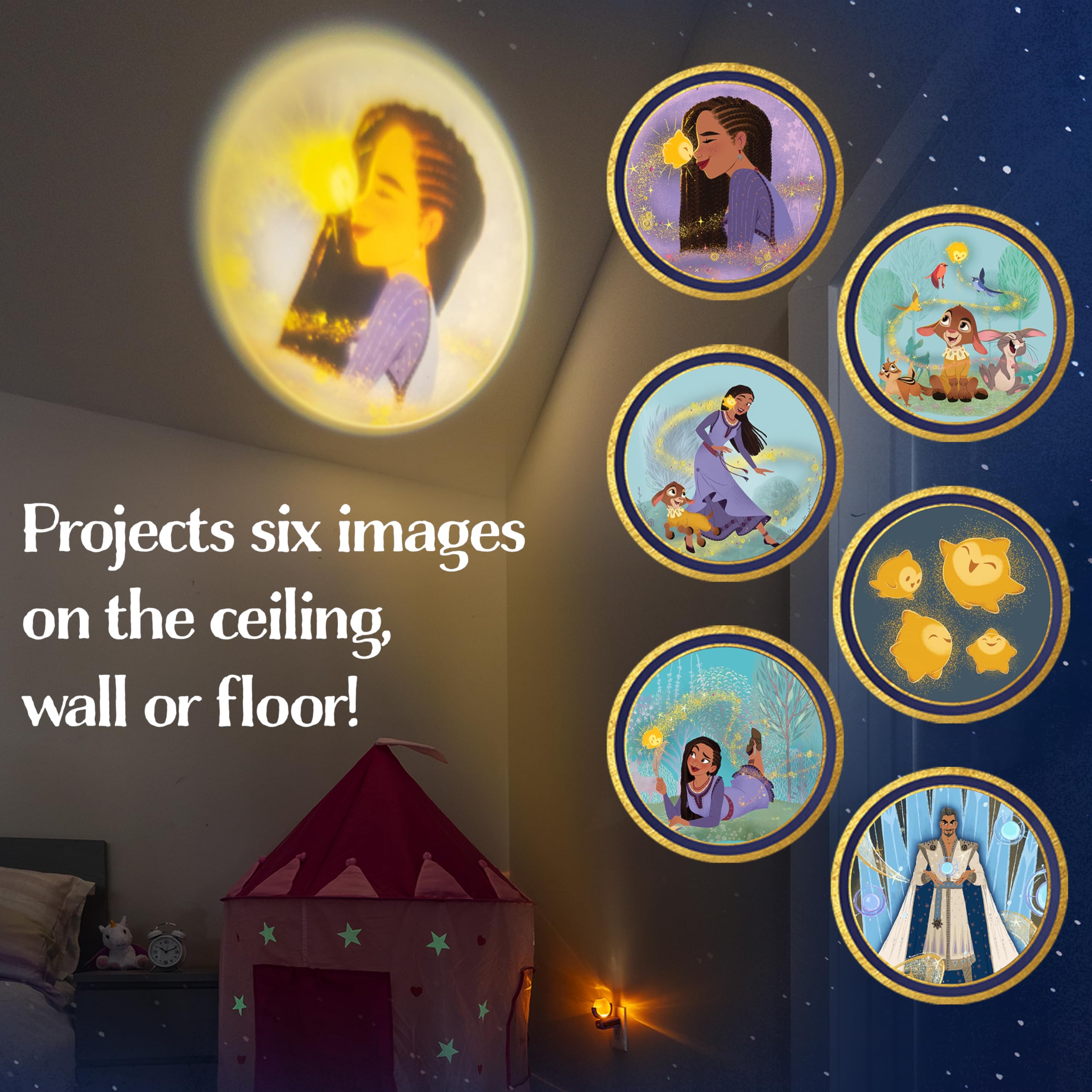 Projectables Disney Wish Led Night Light Plug-In Dusk-To-Dawn Projector Ideal For Kids Girls Boys Nursery Playroom Bathroom Bedroom 80089
