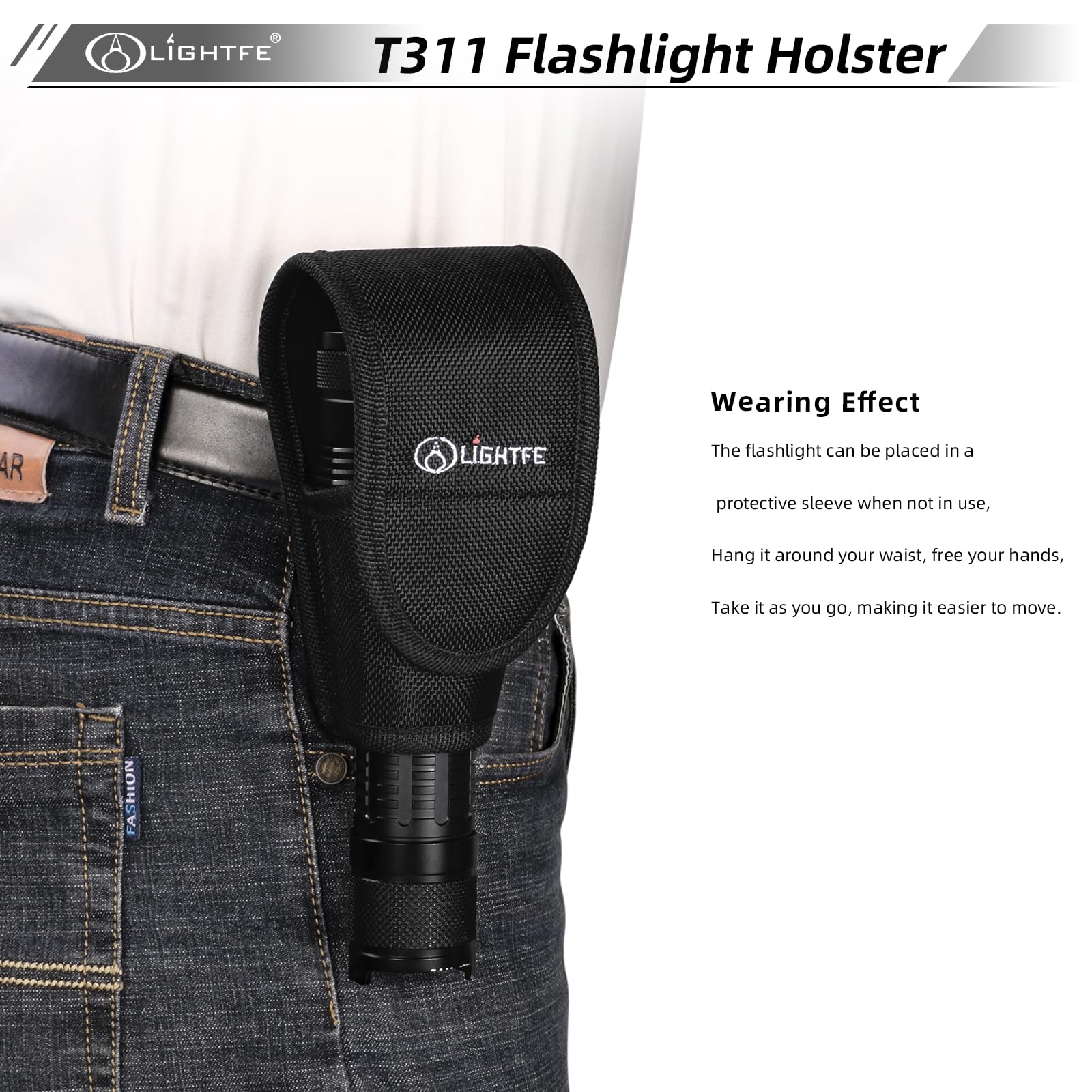 Flashlight Holster T311 Flashlight Pocket Nylon Cover, Suitable For Flashlights With Head Diameter Greater Than 1.7 Inches (43Mm