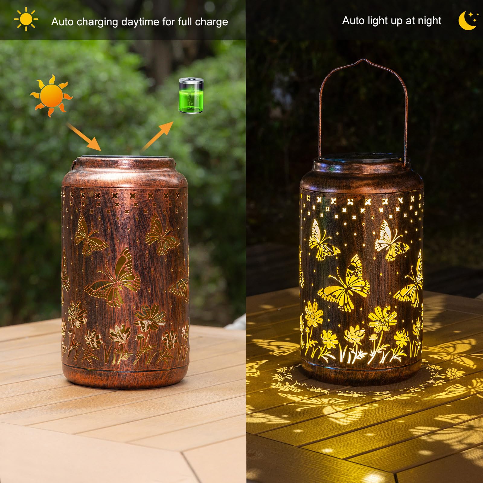 Pearlstar Butterfly Lantern Outdoor Solar Hanging Lantern Lights Decorative Solar Light Waterproof For Table Patio Yard Garden L