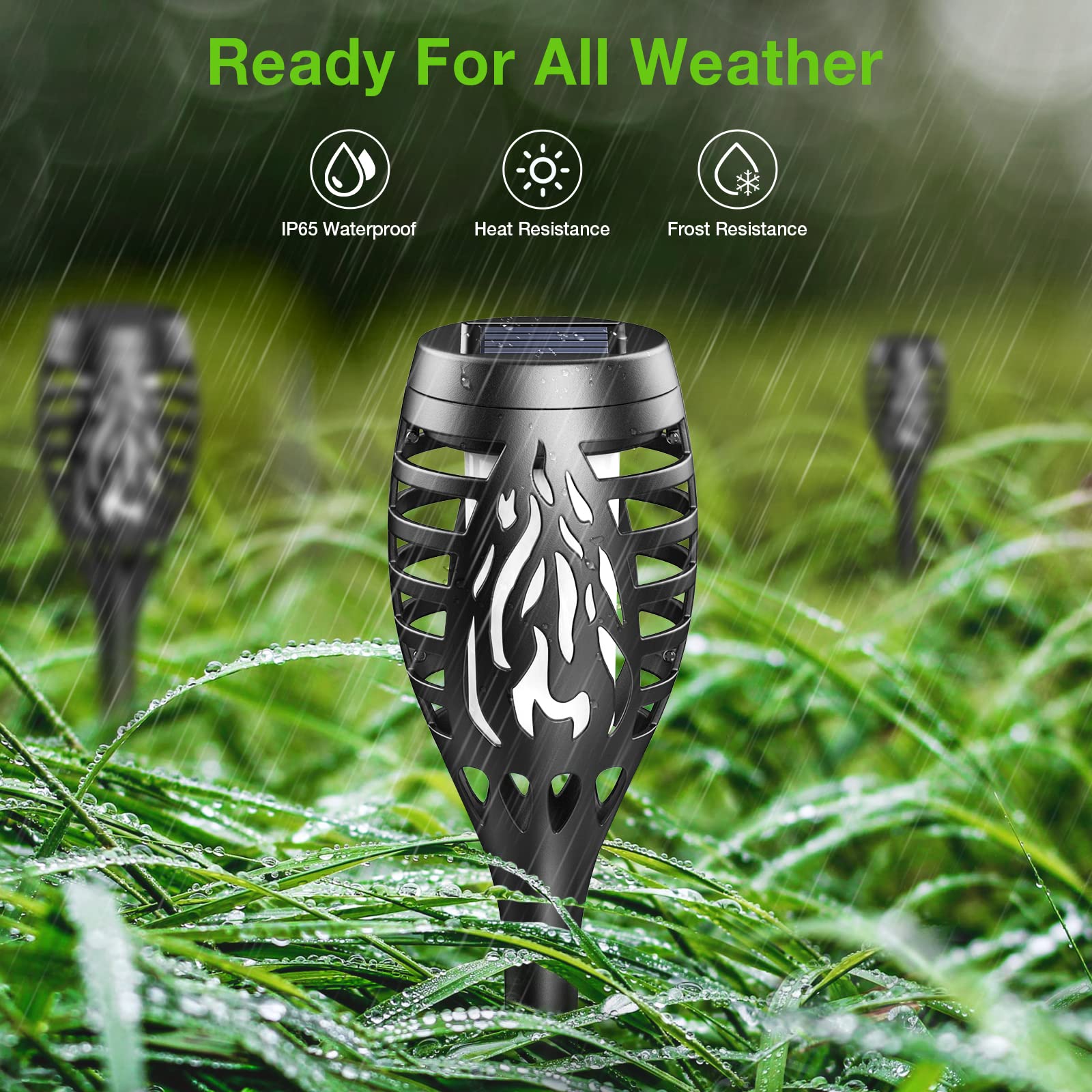 Bonlion Solar Torch Lights, 6 Pack Waterproof Flickering Flame Outdoor Halloween Decorations