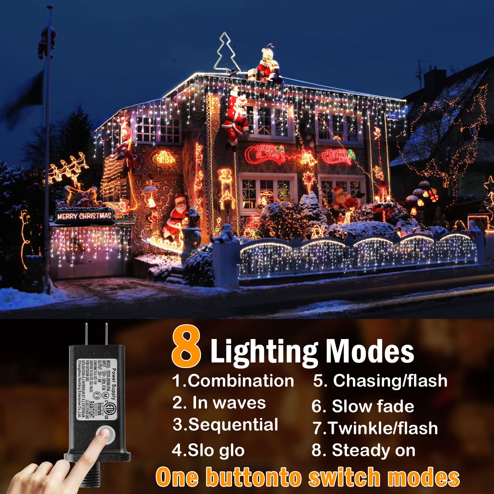 Hezbjiti LED Icicle Lights 400LED 33FT Cold White 8 Modes Fairy String Lights for Christmas Decor