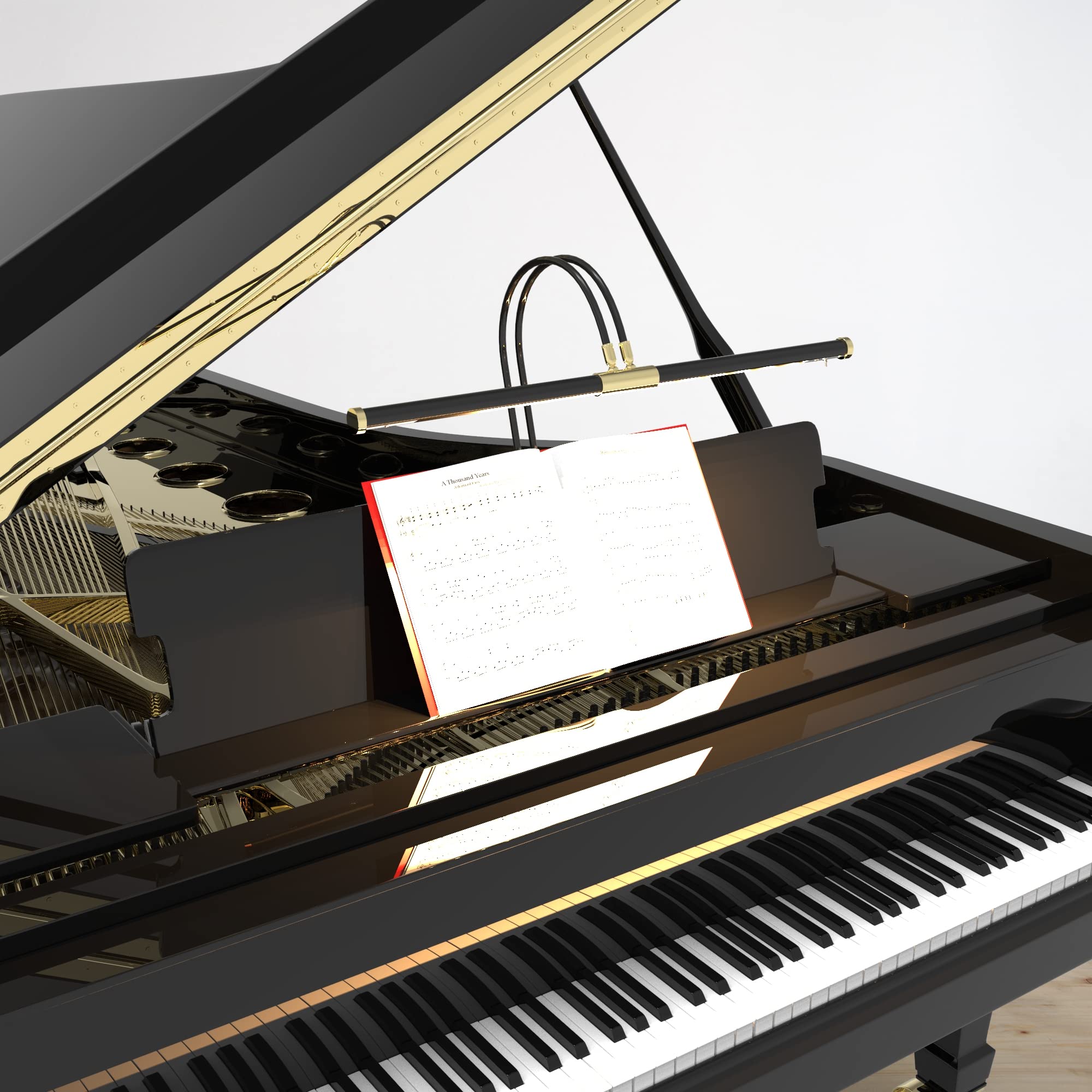 Cocoweb 22'' Grand Piano Lamp, Led, Adjustable, Quality Lighting In Black With Brass Accents, With Rechargeable Battery Pack - G