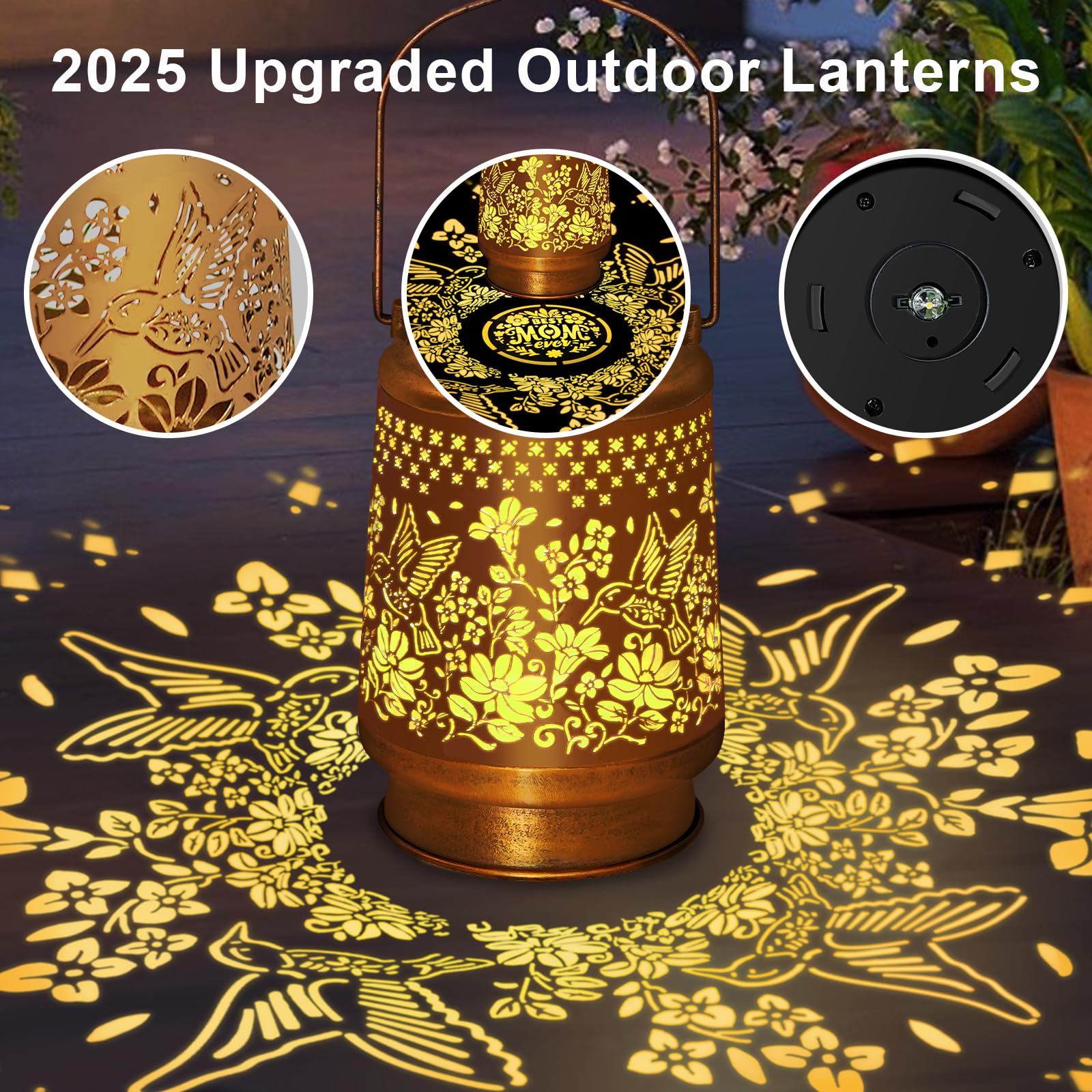 Hummingbird Solar Lanterns Outdoor Waterproof, Hanging Solar Lights Garden Decor, Metal Garden Lights For Yard, Patio, Lawn, Lan
