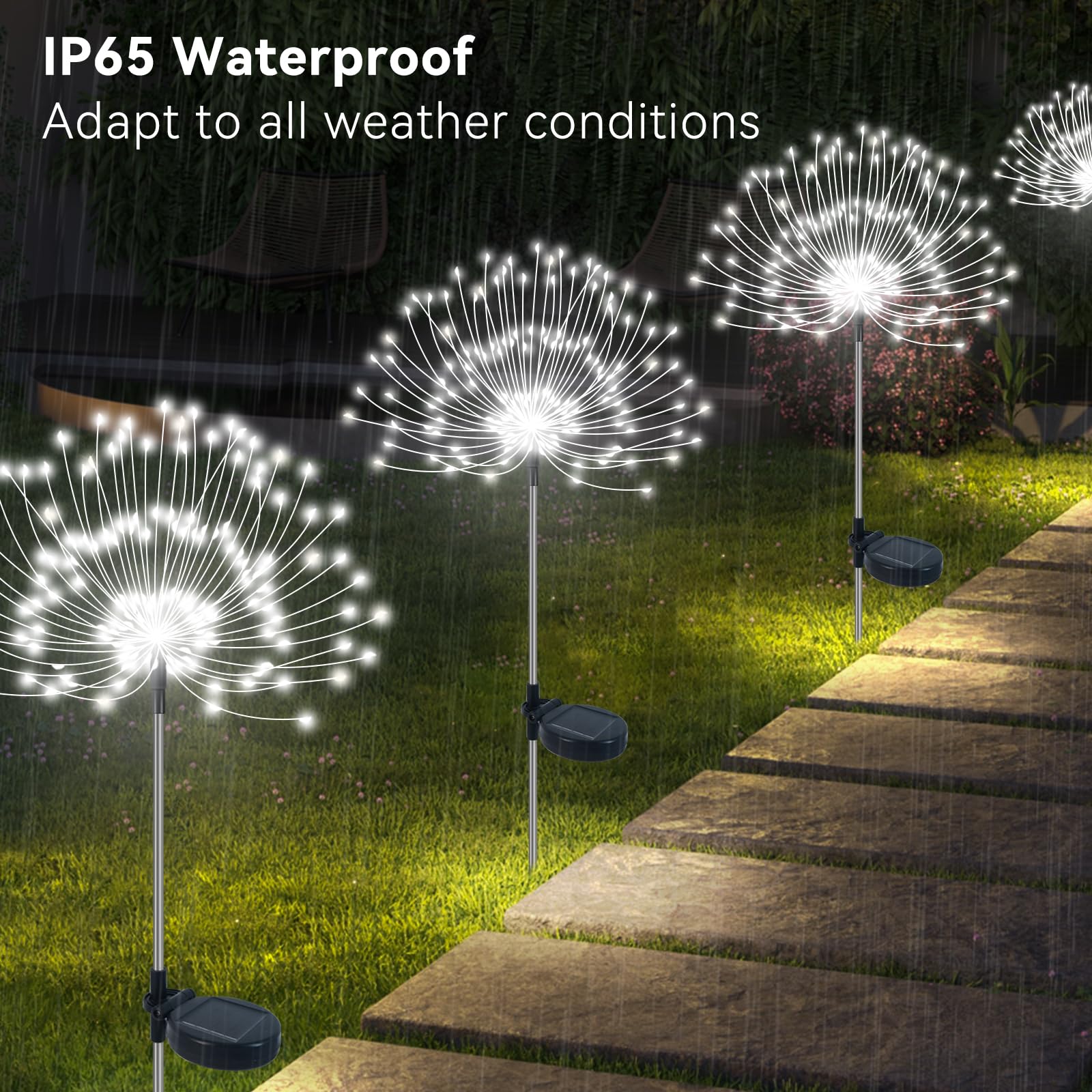 Slyuexu Solar Garden Lights Outdoor Waterproof, 2 Pack 120 Led Solar Firework Lights Decorative Garden Décor Outside For Flowerbed Pathway Party Christmas Decorations, White
