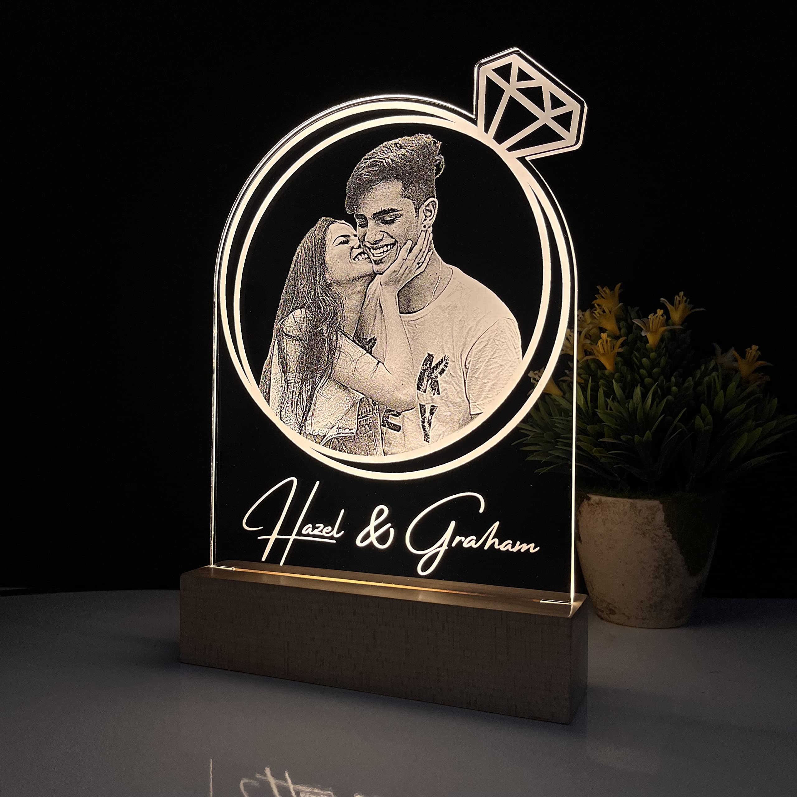 WOWOOD Wedding Anniversary Gift - Engraved 3D Illusion Photo Lamp | Personalized Gifts LED Photo Frame with Couple Name | Table 