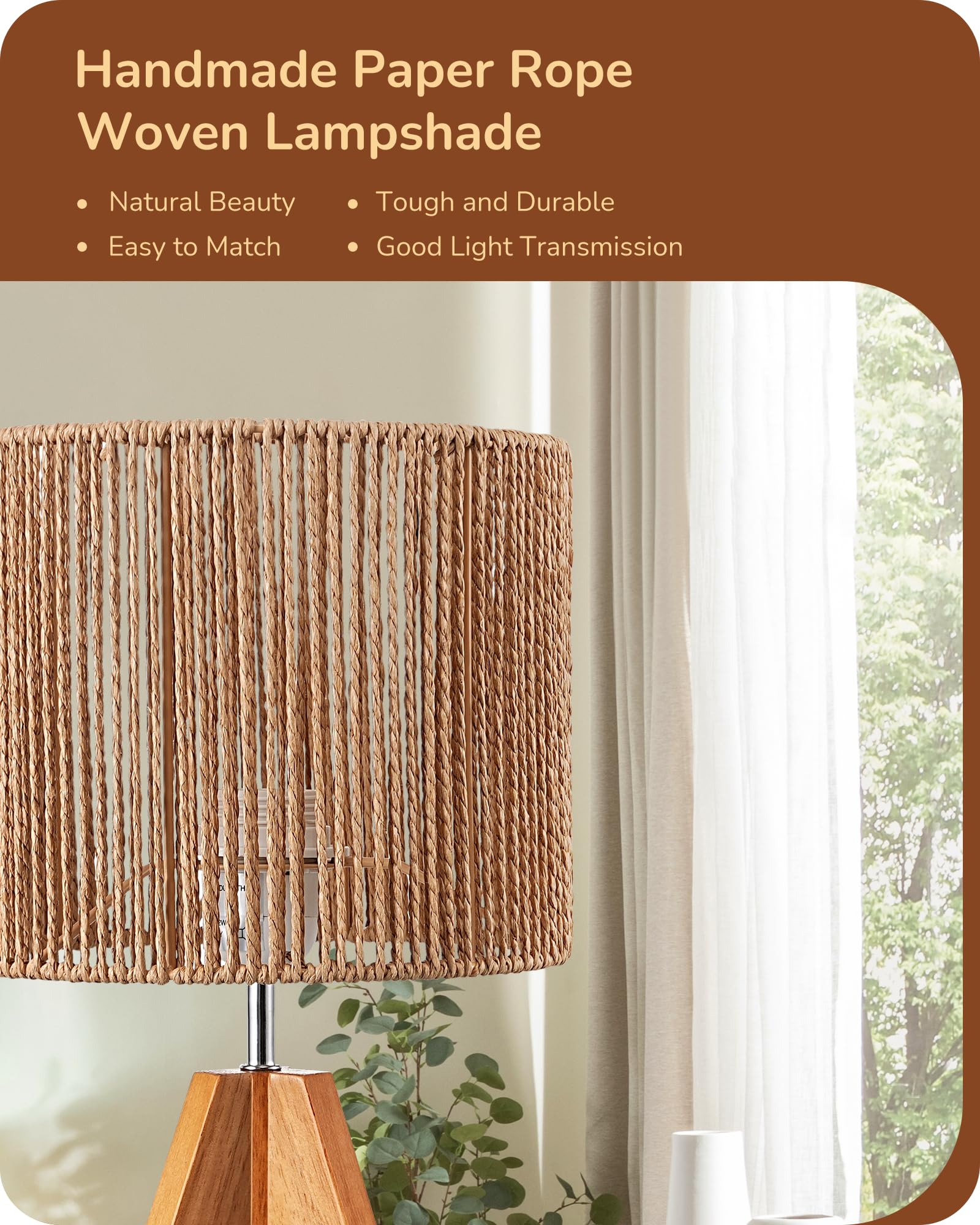 Edishine Small Rattan Table Lamp, Wood Tripod Bedside Lamp, Boho Nightstand Lamp For Living Room, End Table, Office, E26 Base, N