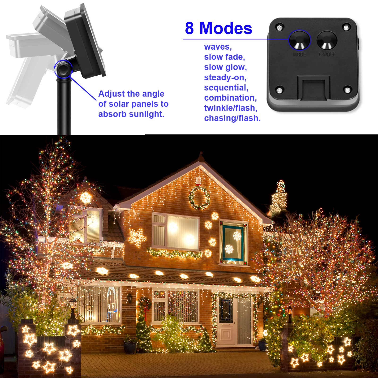 Yaozhou Solar String Lights For Outside, Fairy Lights Outdoor Waterproof, Warm White 2Pack Total 200Led 66Ft 8 Modes Mini Mini Small Solar Powered Lights For Christmas, Garden, Patio, Fence, Balcony
