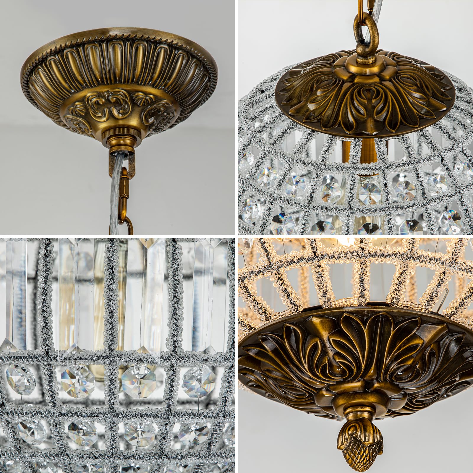 Huoku Antique Crystal Globe Chandelier, 11.8'' Adjustable Crystal Sphere Classic Pendant Light Fixture For Living Room Kitchen I