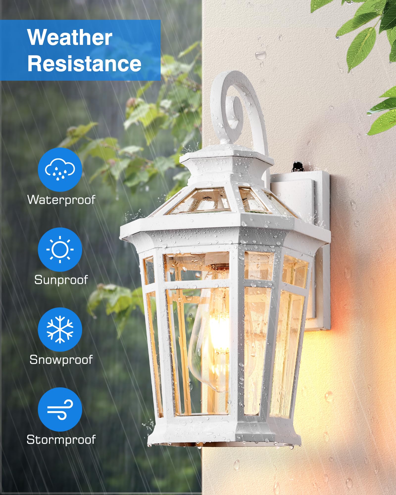 Opaxis Outdoor Porch Lights, 2-Pack White Outdoor Light Fixture Wall Mount, Dusk To Dawn Outdoor Sconce Light, Anti-Rust Exterio