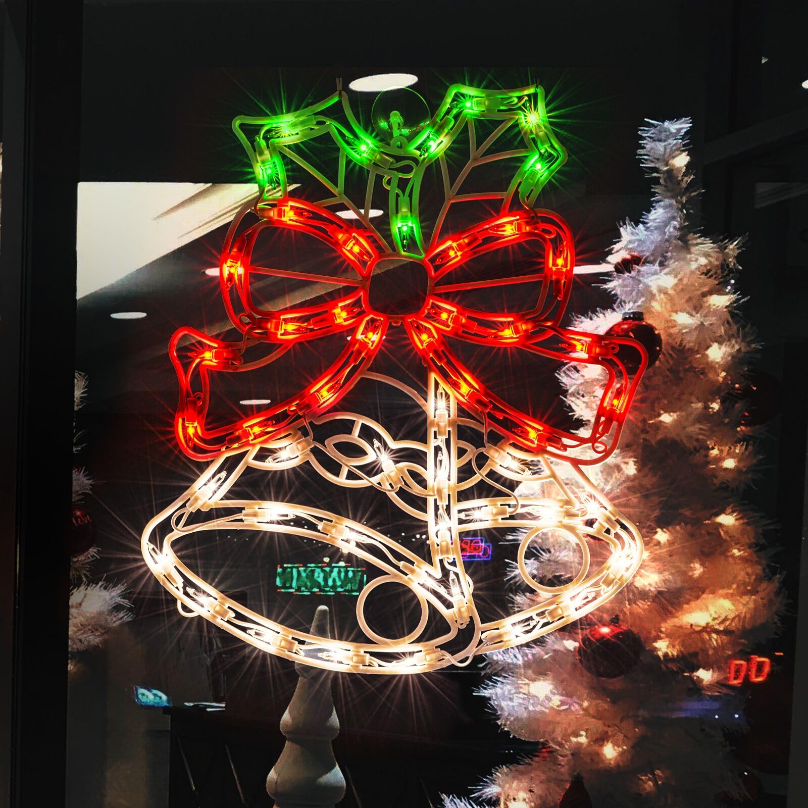 Justpro Christmas Window Silhouette Lights, Lighted Bells Double Sided Decorations With 50 Count Incandescent Mini Light, For Holiday Indoor Wall Door Glass Decor