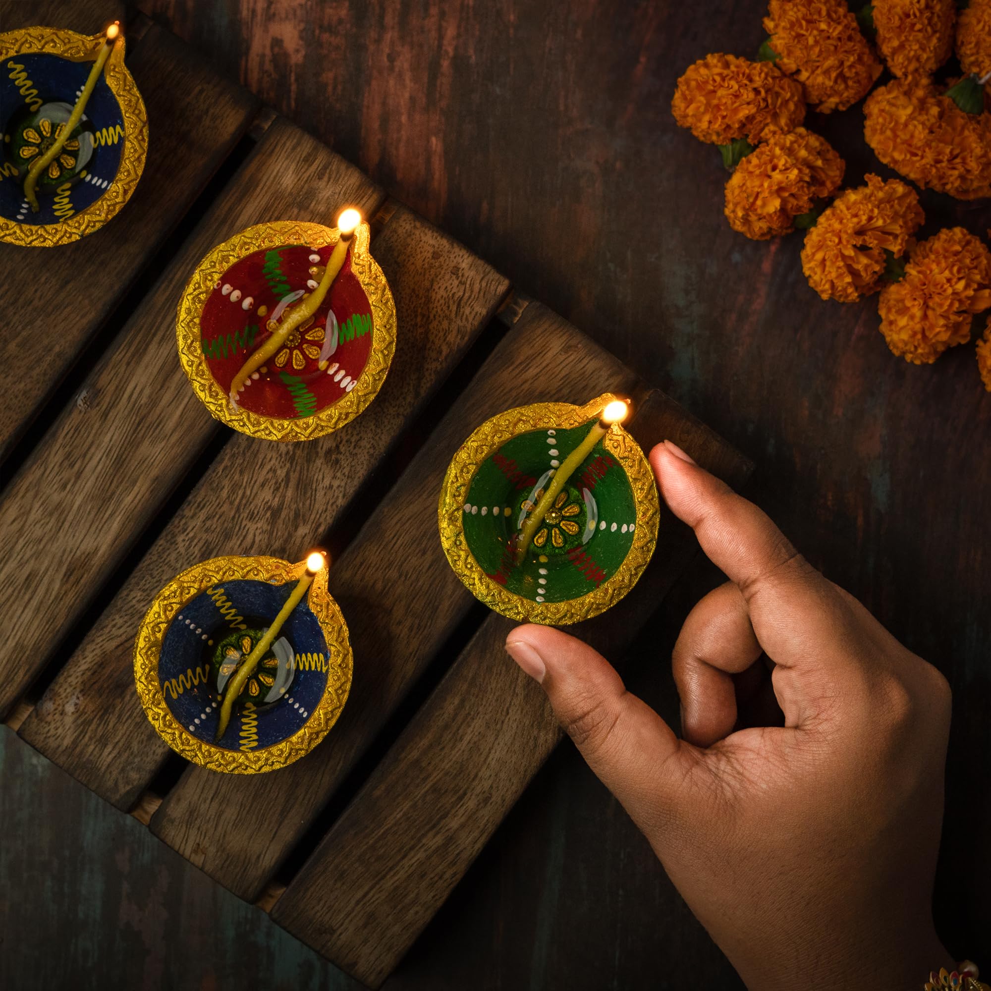 Letz Celebrate Clay Diyas Pack of 12 with 1 Diwali Toran, Design 3, DW24_D2P12, Ideal for Diwali Decorations and Pooja