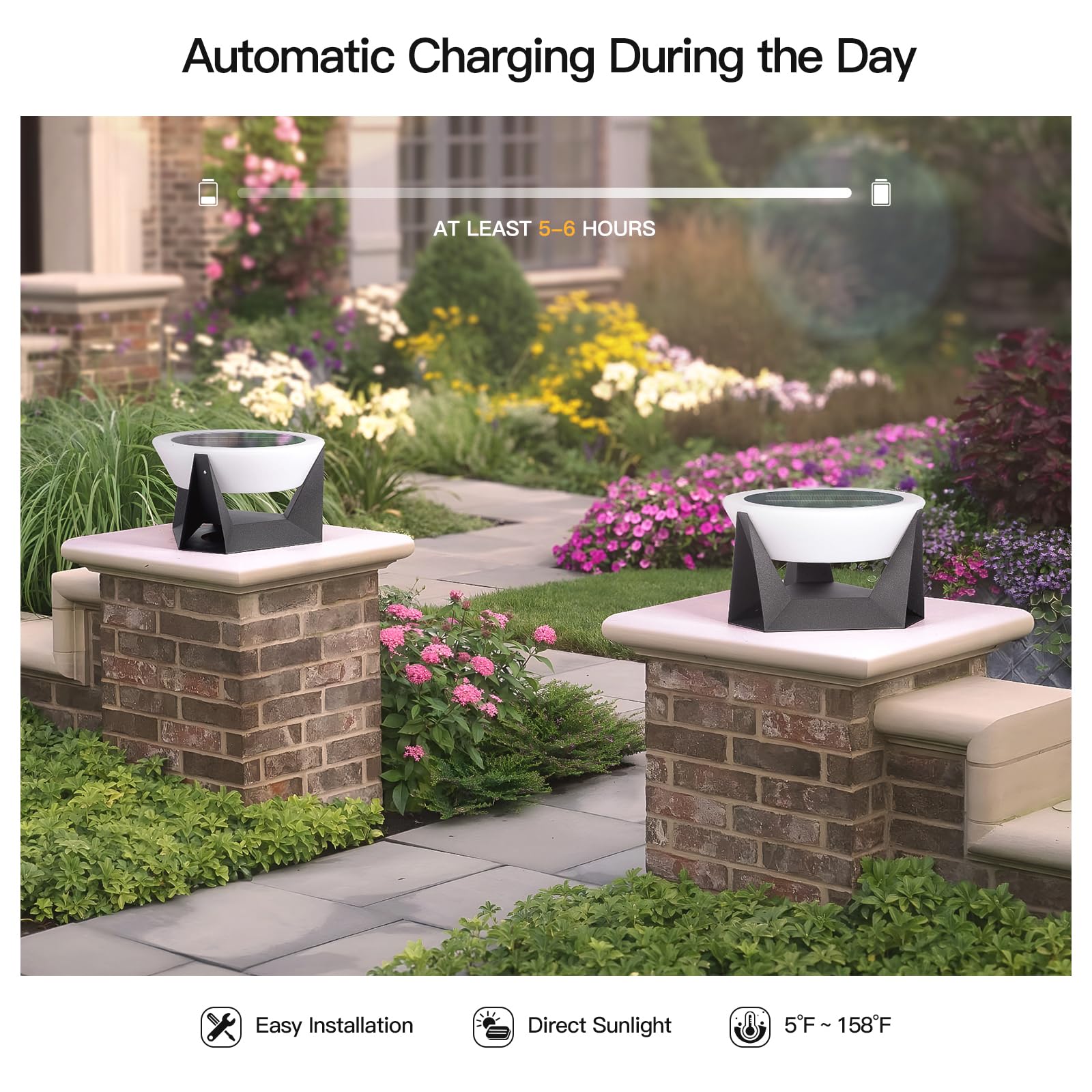 Mvbt Solar Post Light, 15'' Outdoor Column Pillar Lamp Ip54 Waterproof Modern 3000K Led Lantern Large Landscape Lighting Fixture