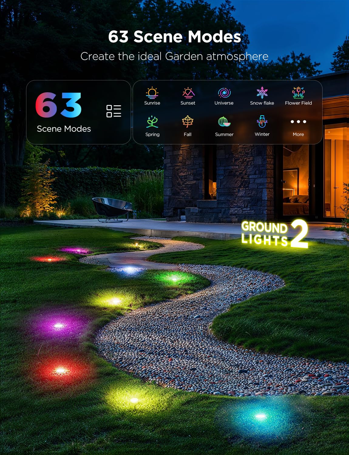 Govee Outdoor Ground Lights, 30 Pack RGBIC Pathway Lights, 100ft, IP67 Waterproof, Black, Model H7053
