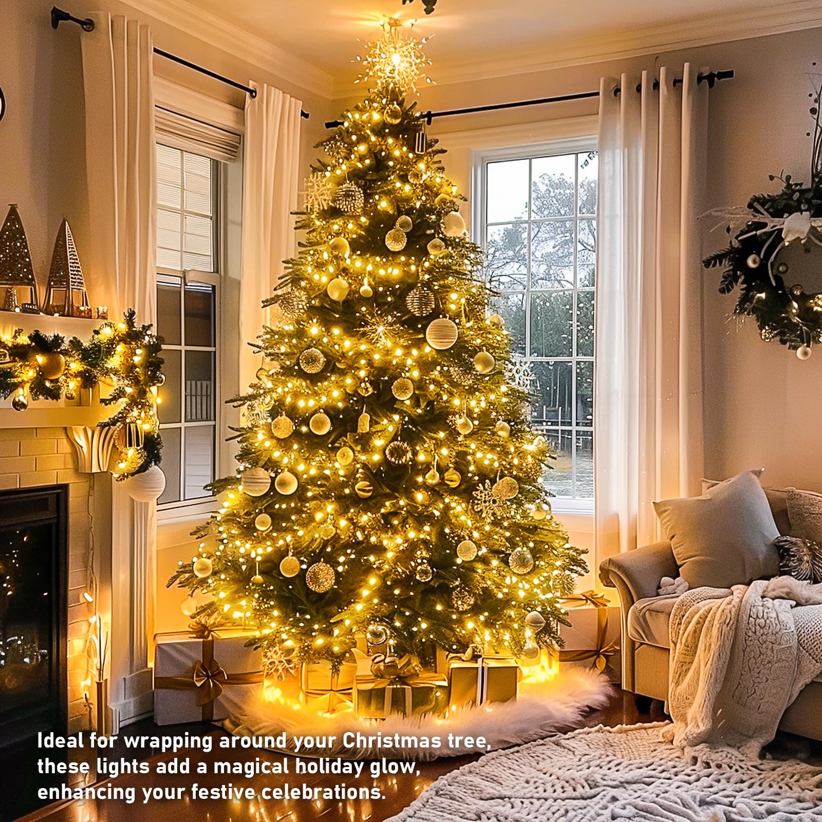 Jmexsuss Warm White Christmas Lights Indoor, Connectable 59 Ft 150 Led Christmas Lights Clear Wire, 8 Modes String Lights Outdoor For Patio, Party, Christmas Decorations