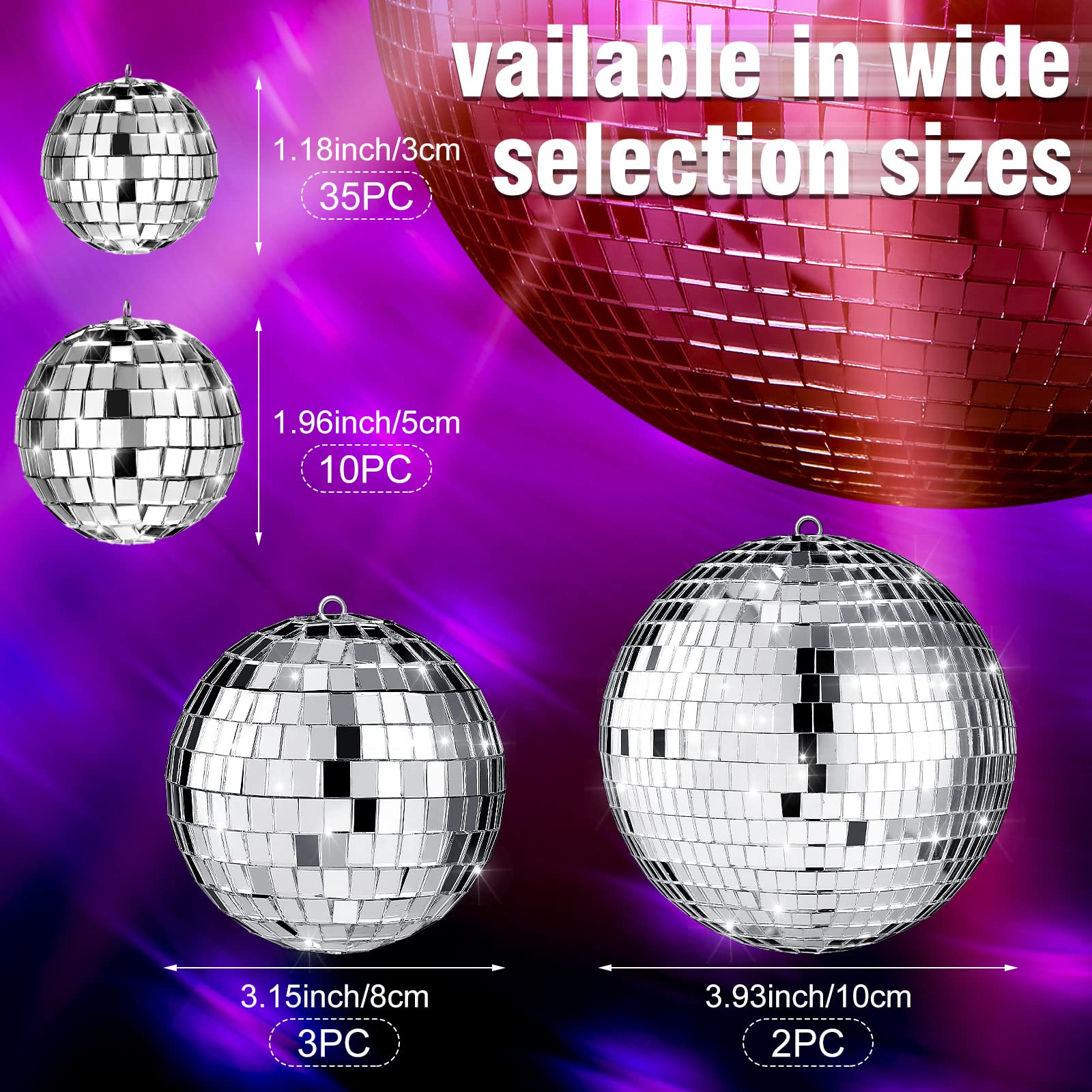 Sumind 50 Pcs Christmas Hanging Disco Ball Ornaments Mini Disco Ball Cake Decoration Bulk Reflective Disco Balls Decorations for