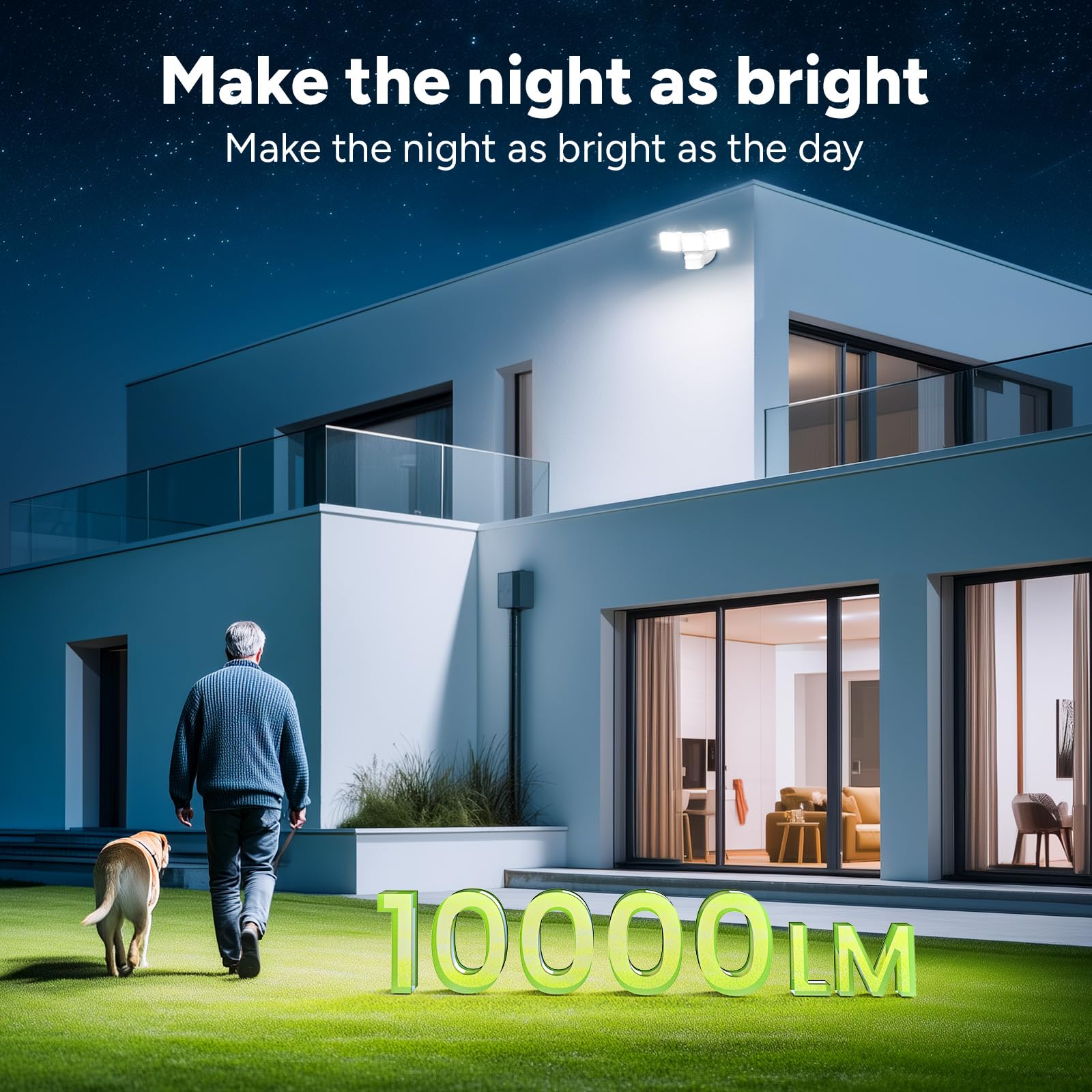 OREiN LED Flood Light 10000LM, Motion Sensor, IP65 Waterproof, 4 Lighting Modes, Hardwired, White, Model OS5600184
