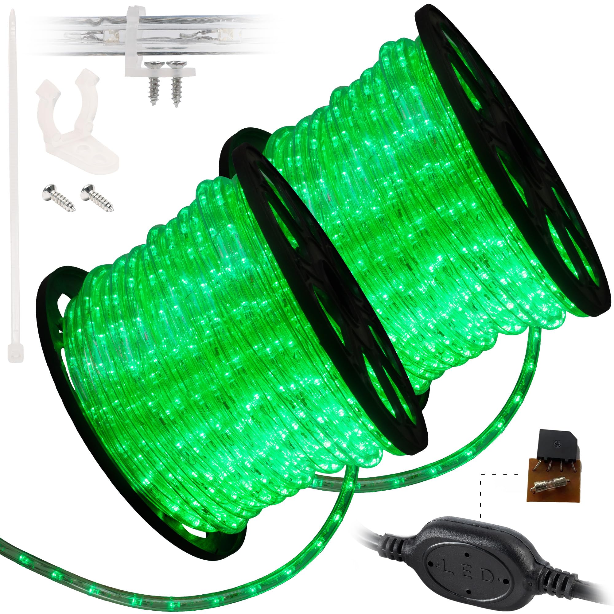 WYZworks LED Rope Lights, 300ft Connectable Waterproof, Green, ETL Certified, for Outdoor Holiday Decorations